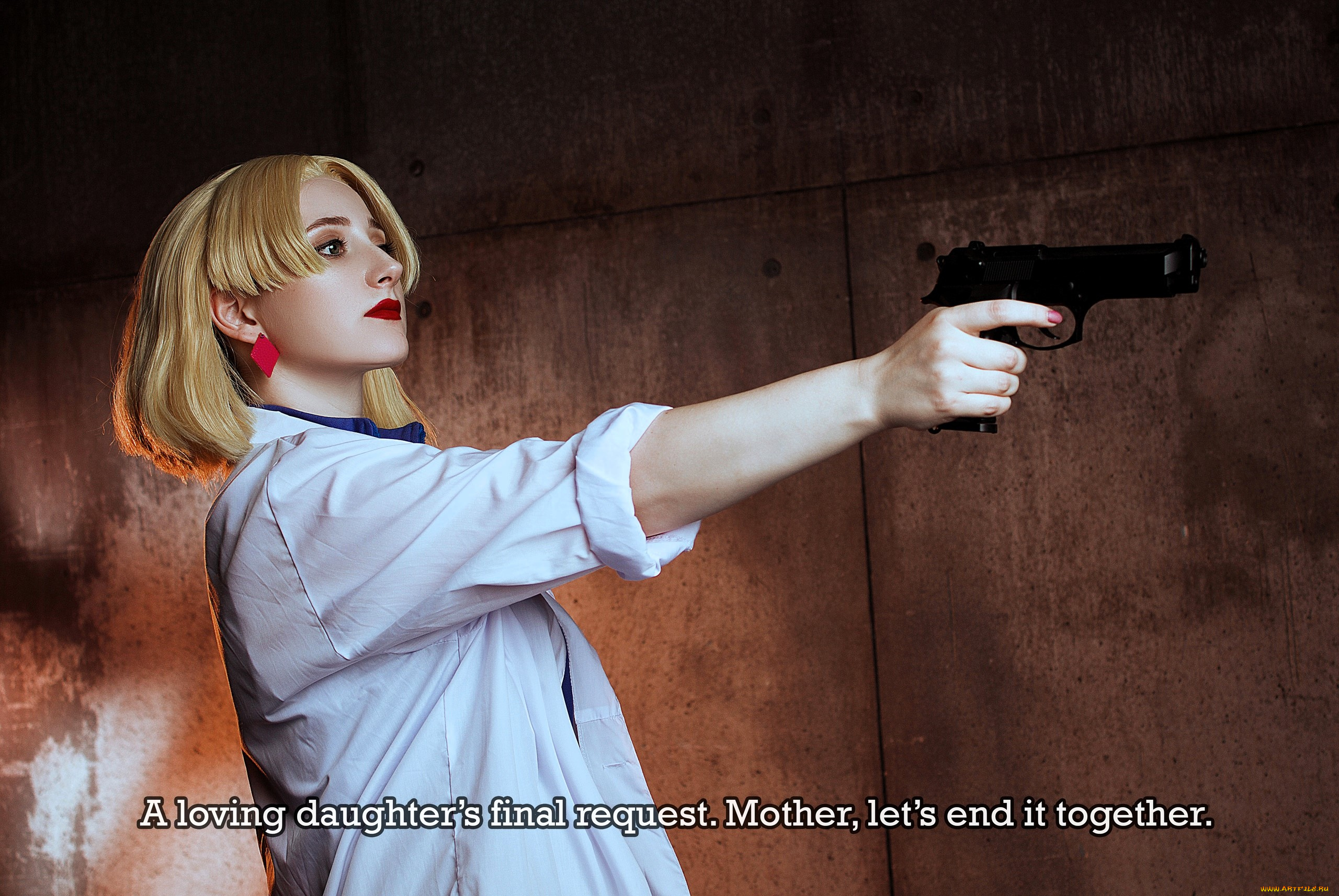 девушки, -, креатив, , косплей, образ, костюм, косплей, блондинка, халат, пистолет