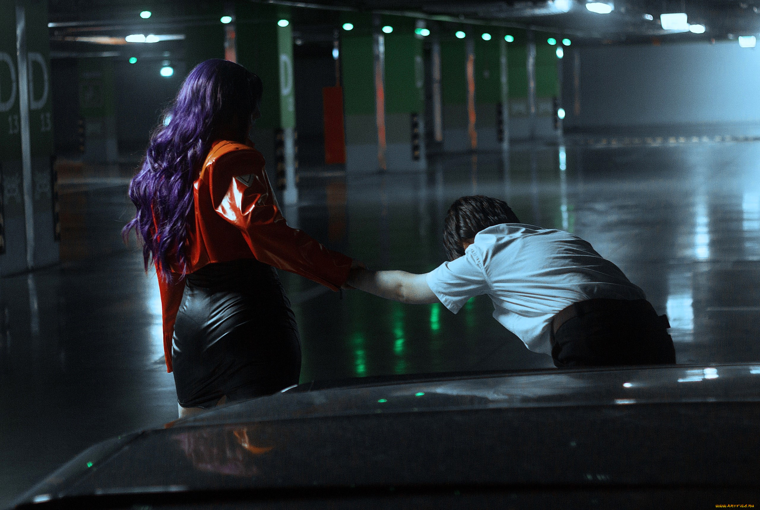 девушки, -, креатив, , косплей, образ, костюм, косплей, транспорт, парковка