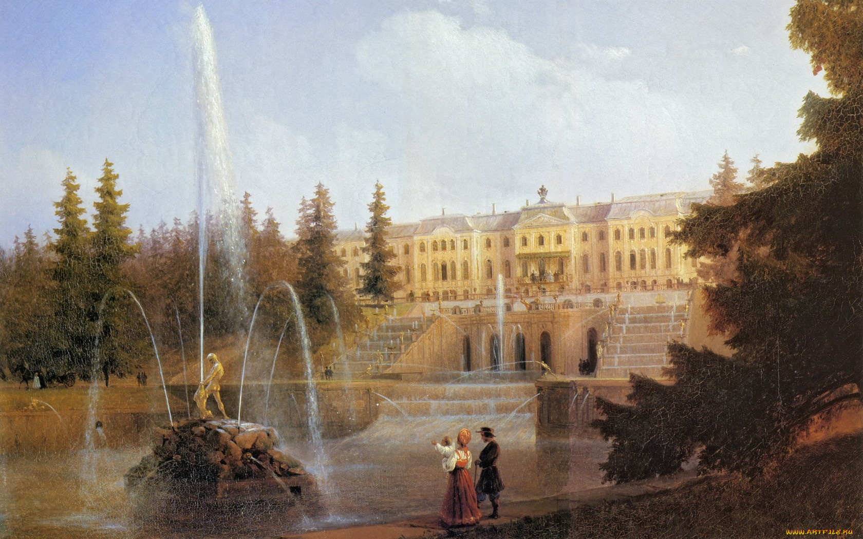 12, петергоф, вид, рисованные, живопись