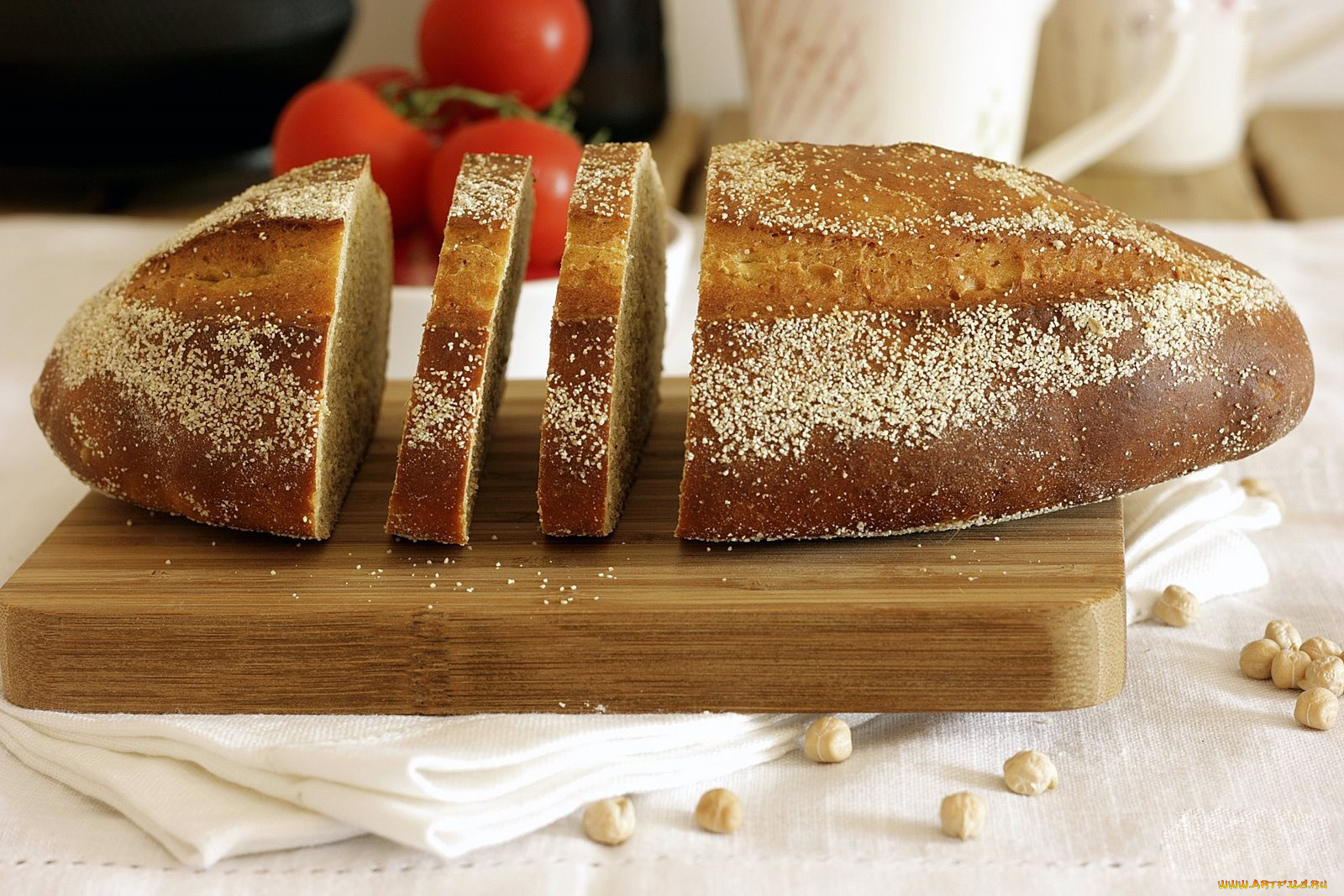 еда, хлеб, выпечка, орехи, доска, ломтики