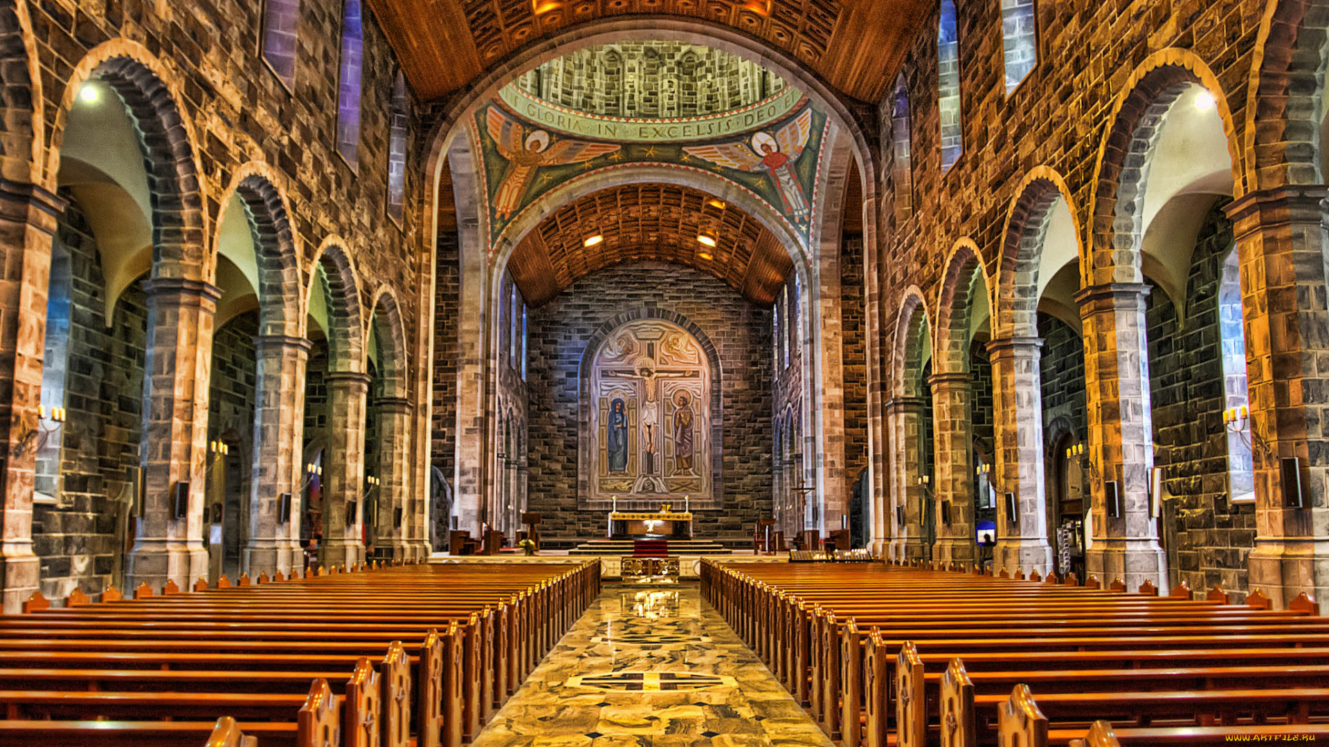 ирландия, интерьер, убранство, роспись, храма, мозаика, колонны