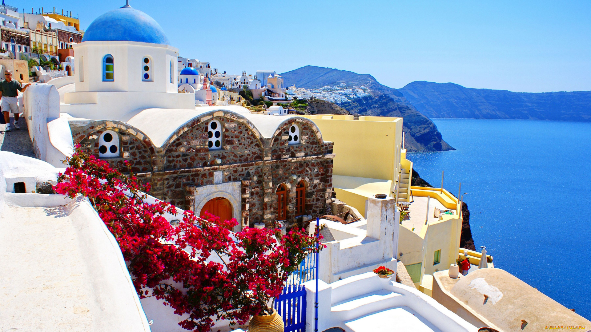 oia, santorini, greece, города, санторини, греция, море, побережье, пейзаж, церковь