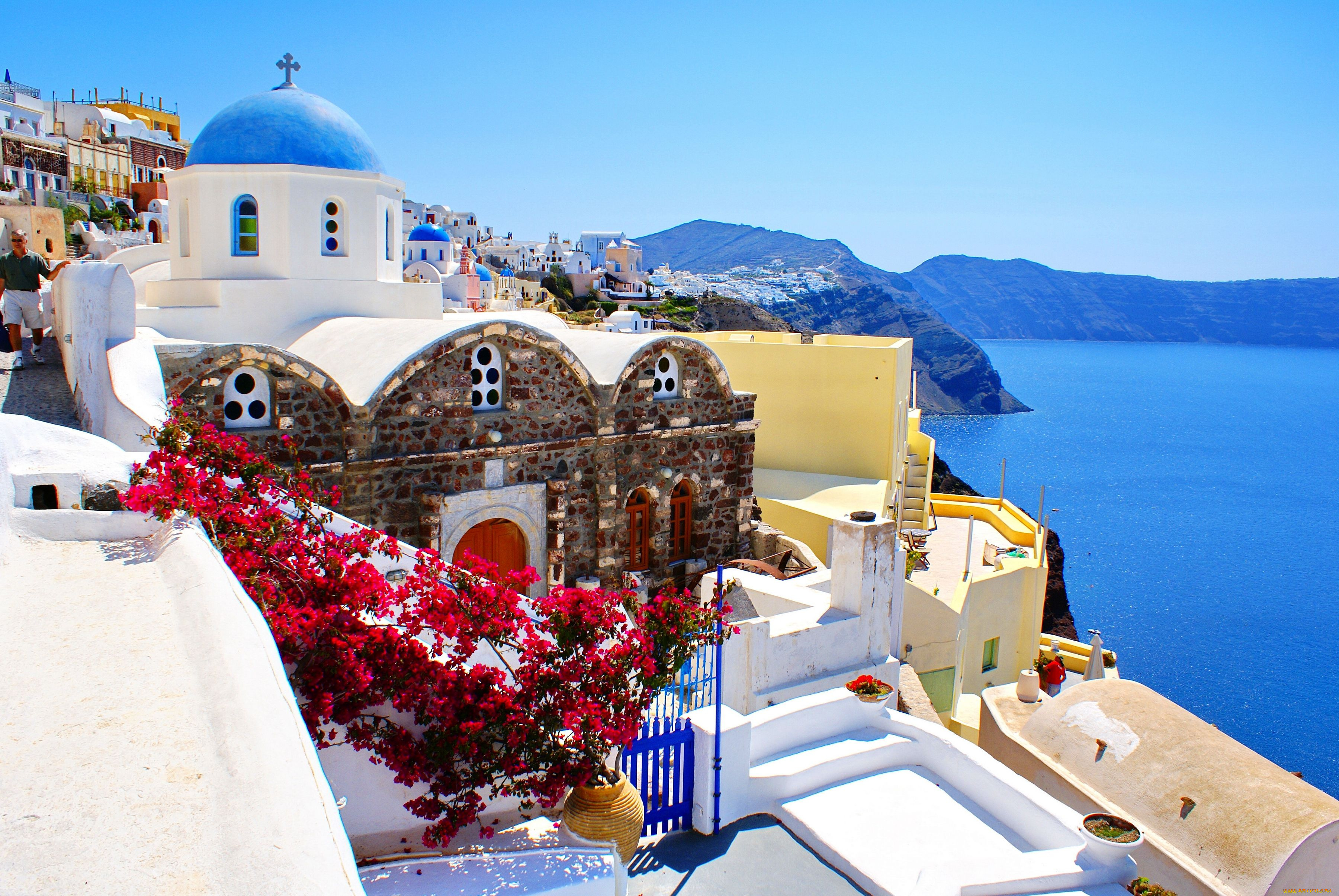 oia, santorini, greece, города, санторини, греция, море, побережье, пейзаж, церковь