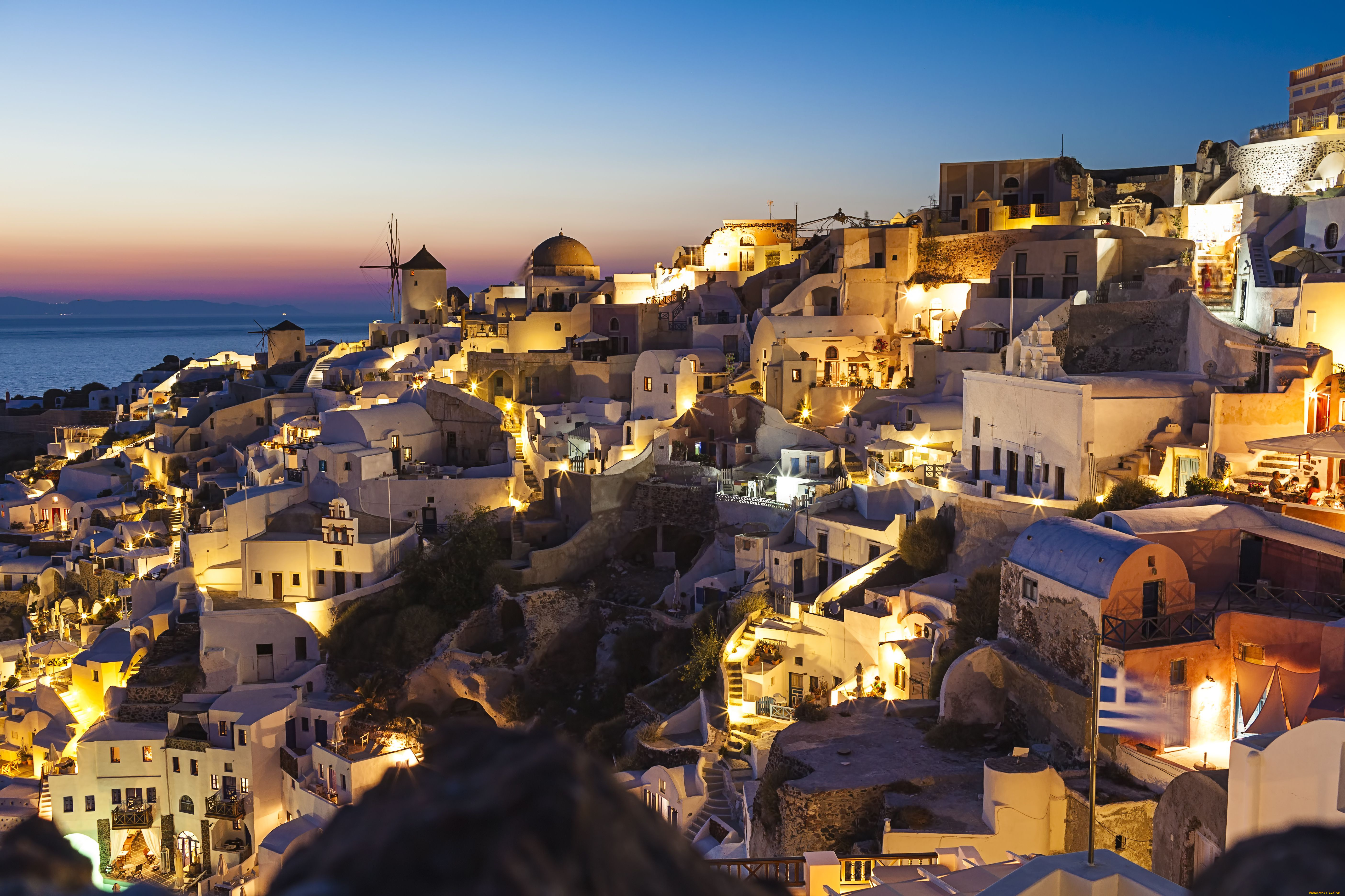 oia, santorini, greece, города, санторини, греция, здания, ночной, город