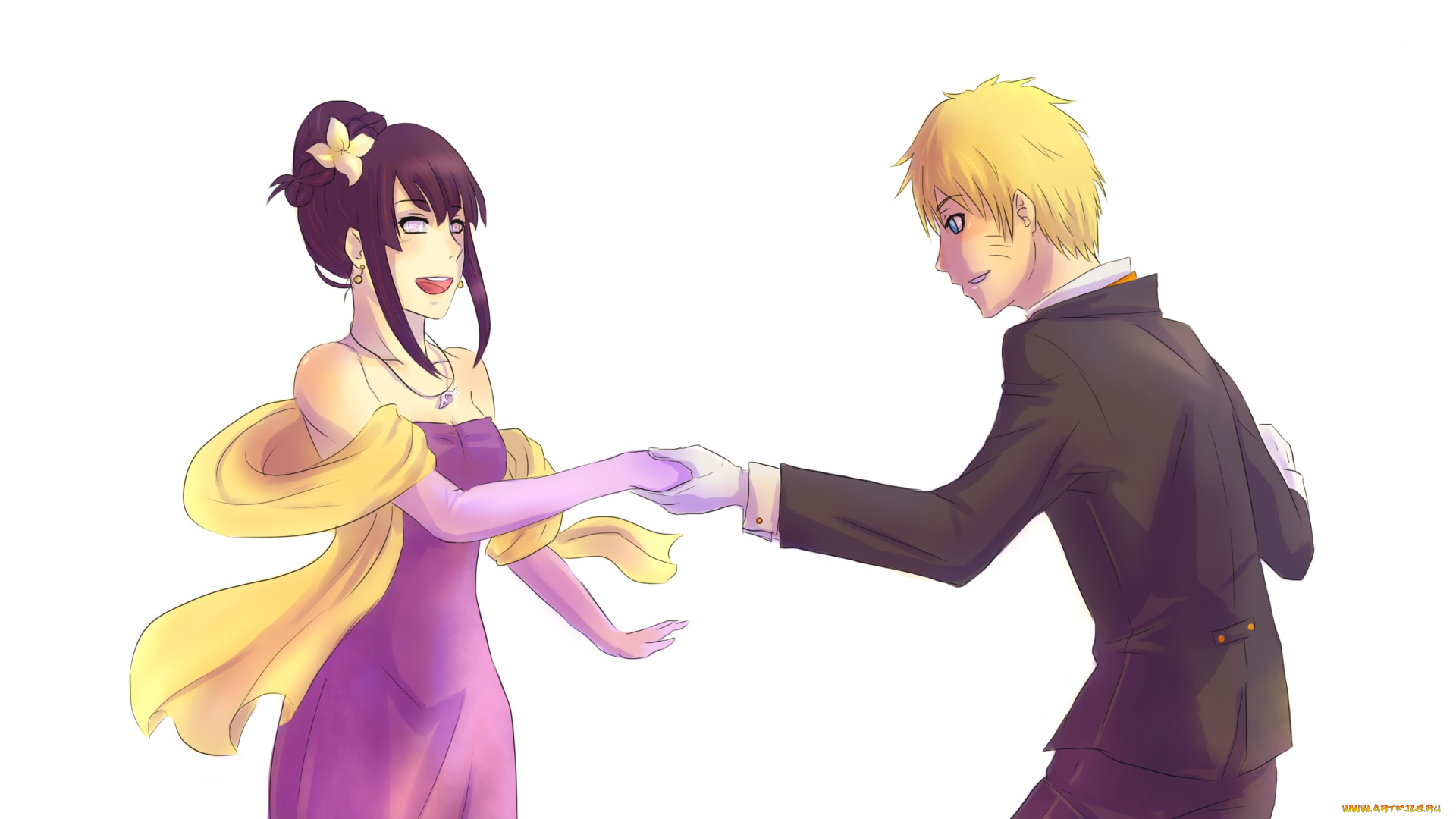 аниме, naruto, хината, романтика, парень, любовь, бал, девушка, танец, наруто