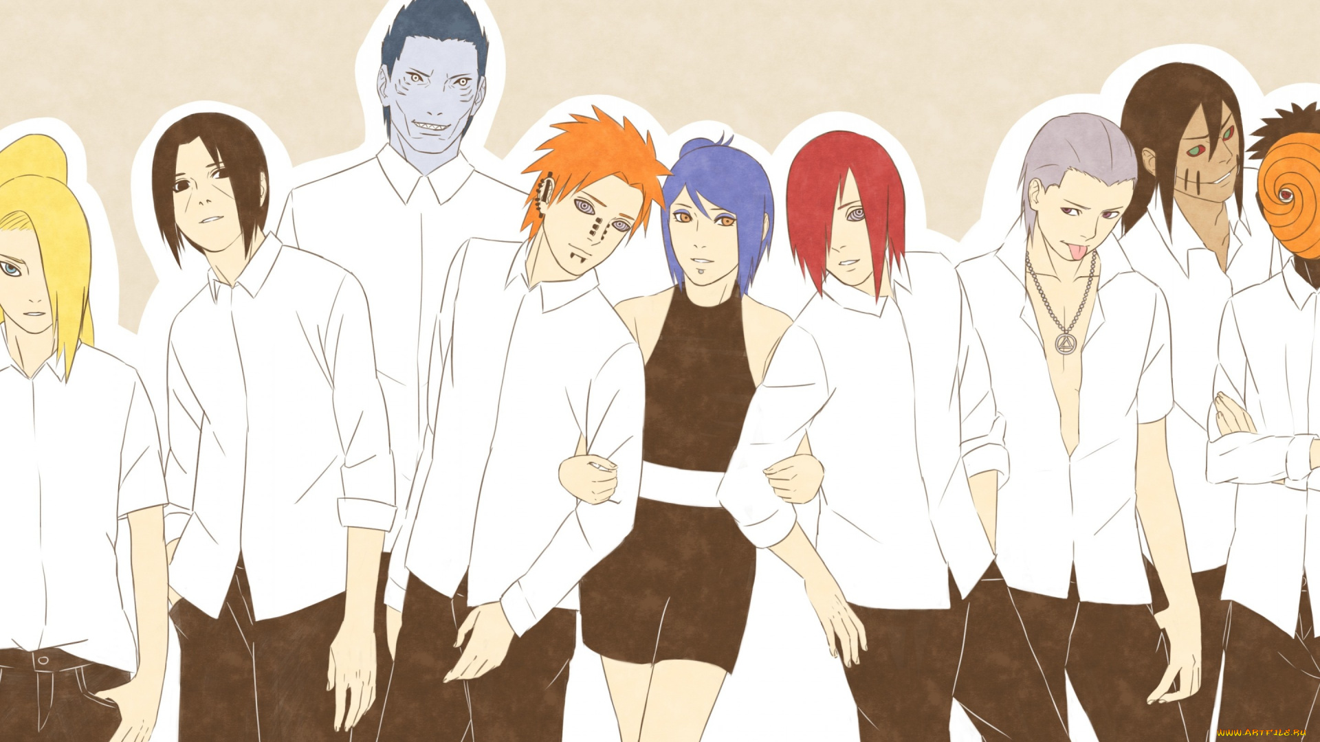 аниме, naruto, обито, итачи, хидан, кисаме, нагато, яхико, конан, дейдара, акатцки