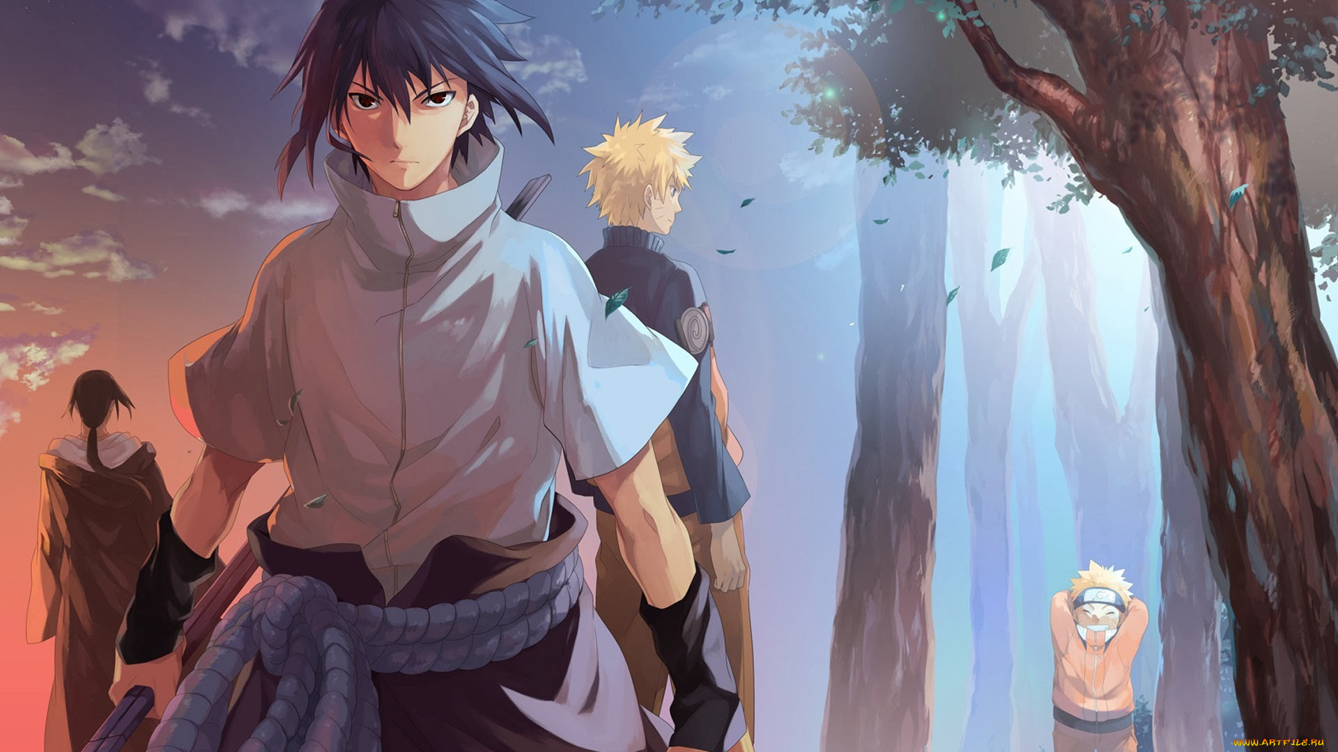 аниме, naruto, парни, наруто, саске, воспоминания