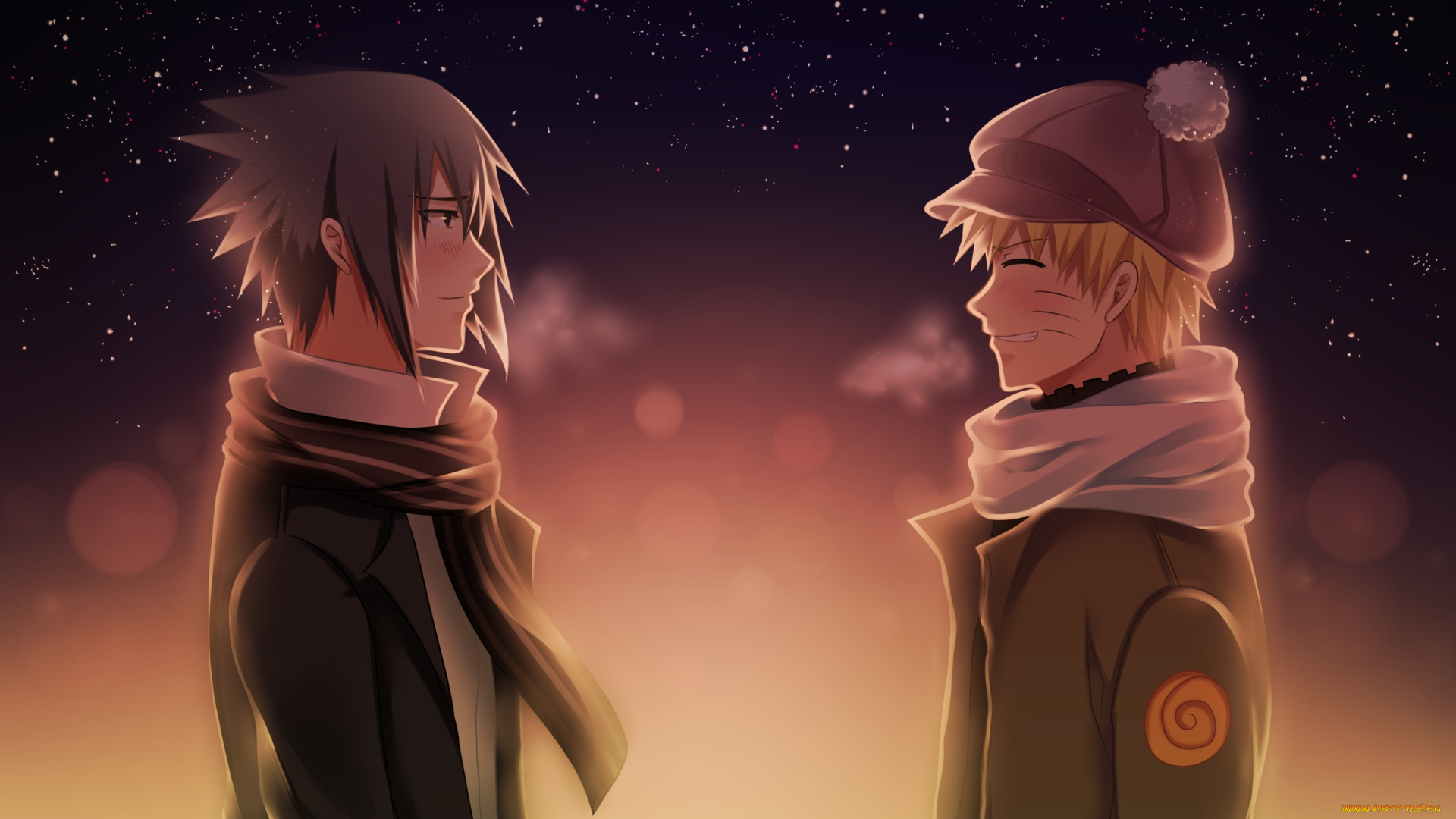 аниме, naruto, закат, шапка, наруто, саске