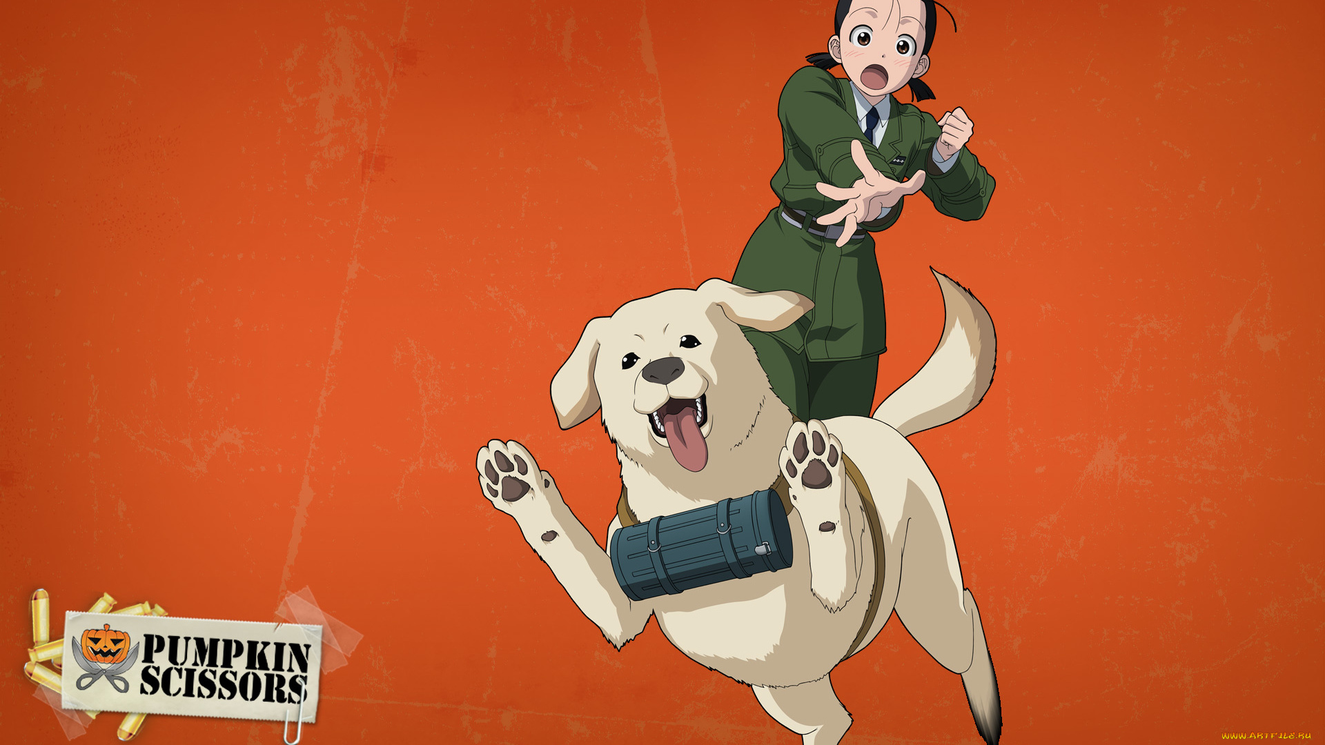 аниме, pumpkin, scissors, pumpkin, scissors, девушка, крик, собака, пес, форма