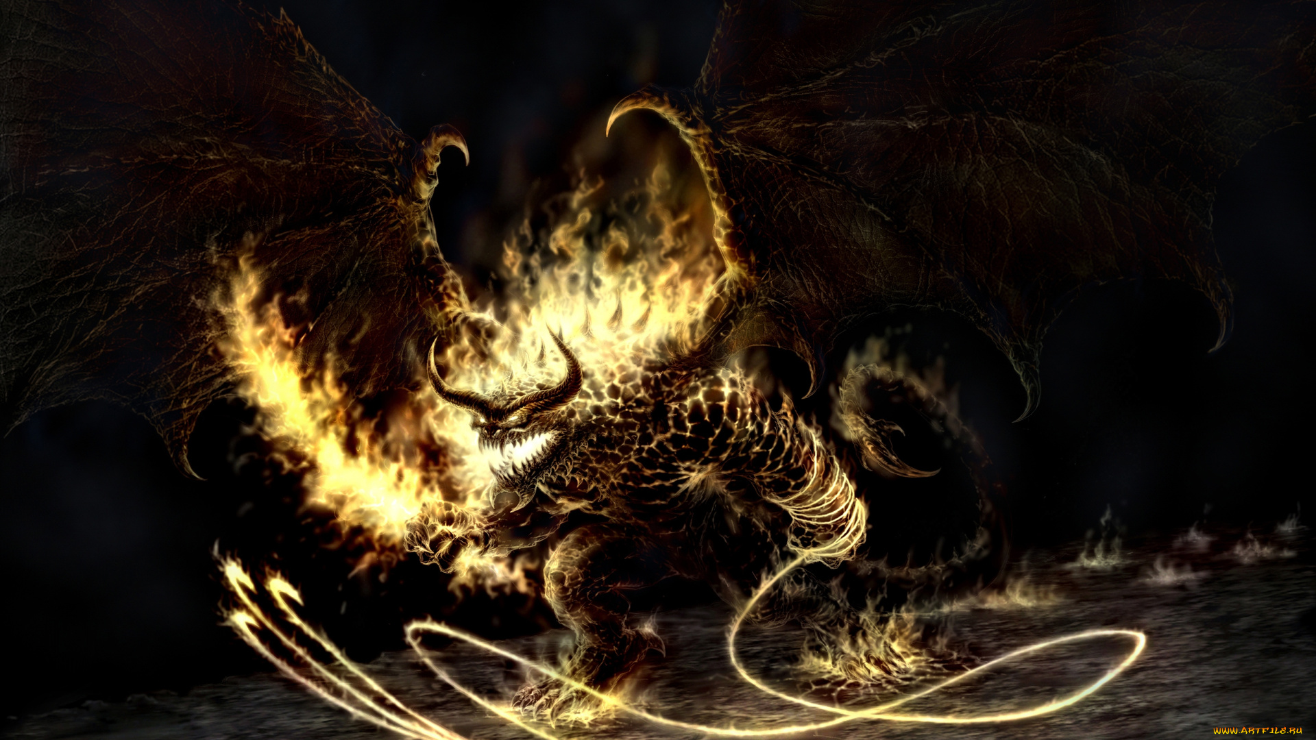 фэнтези, демоны, демон, крылья, огонь