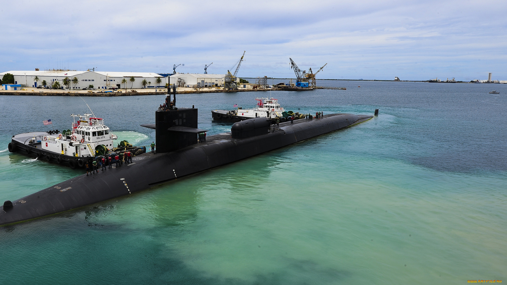 uss, michigan, корабли, разные, вместе, субмарина, буксир, обслуга