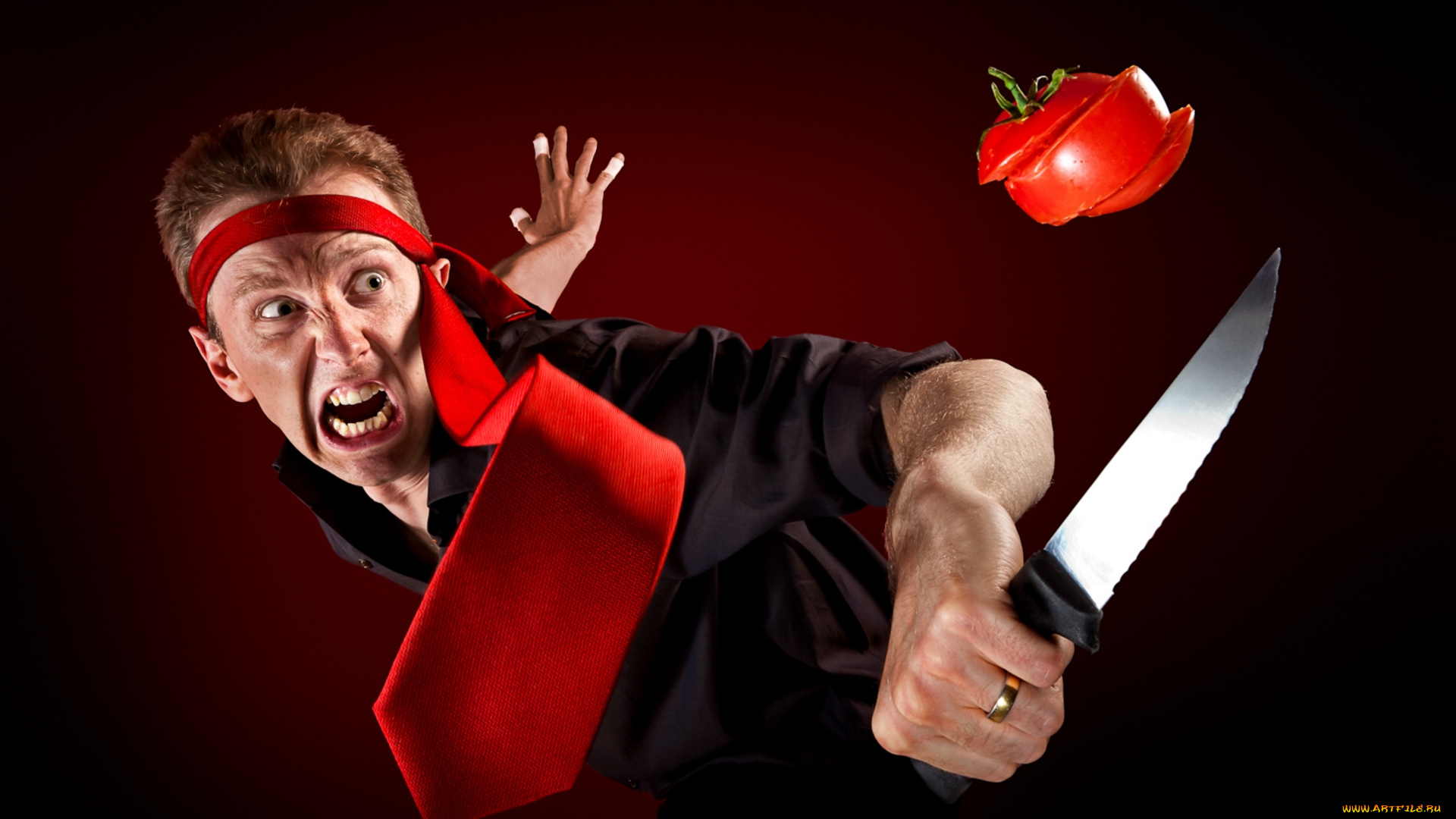 юмор, и, приколы, помидор, нож, ниндзя, галстук, мужик