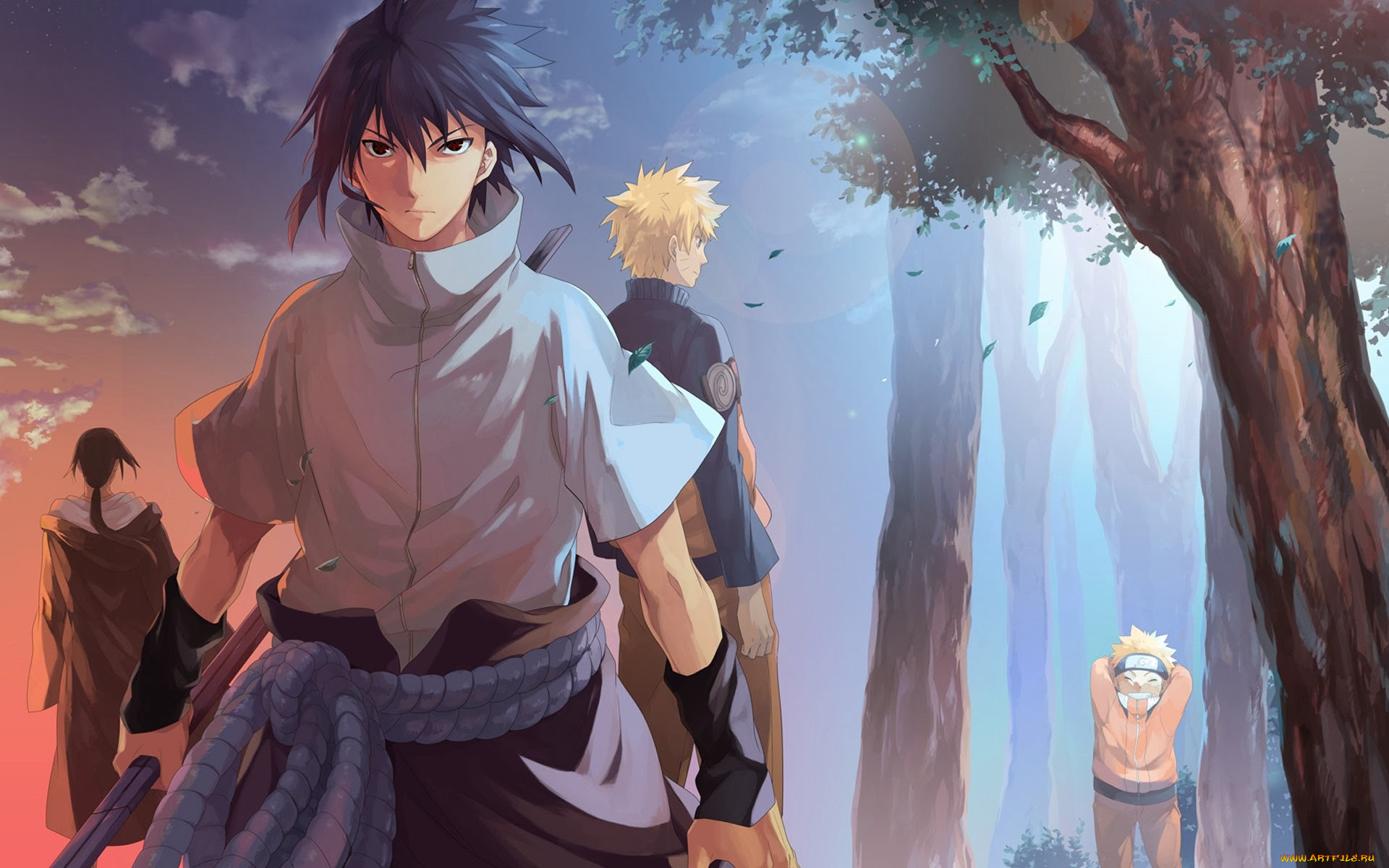 аниме, naruto, парни, наруто, саске, воспоминания