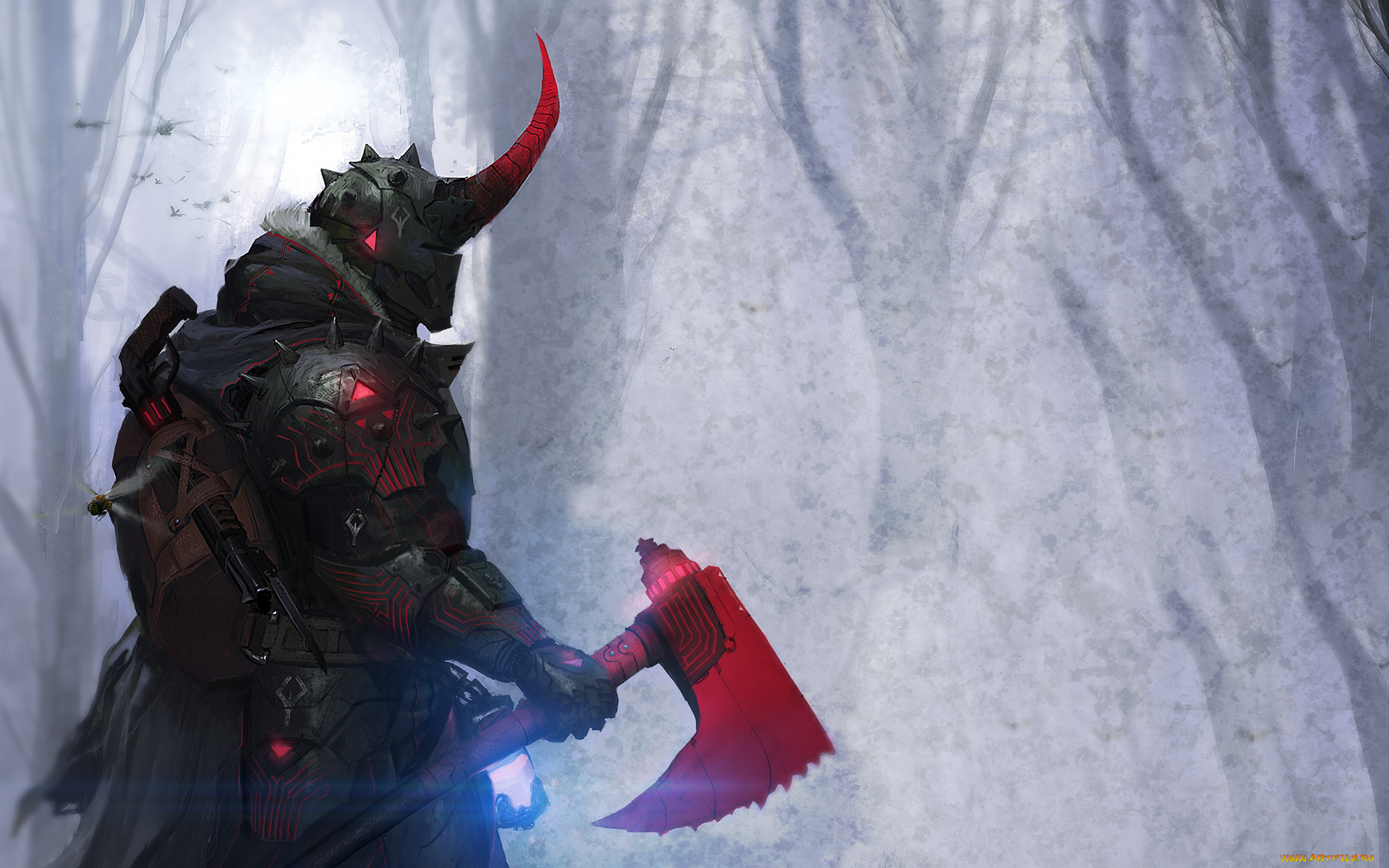 воин, фэнтези, люди, красный, топор, будущее