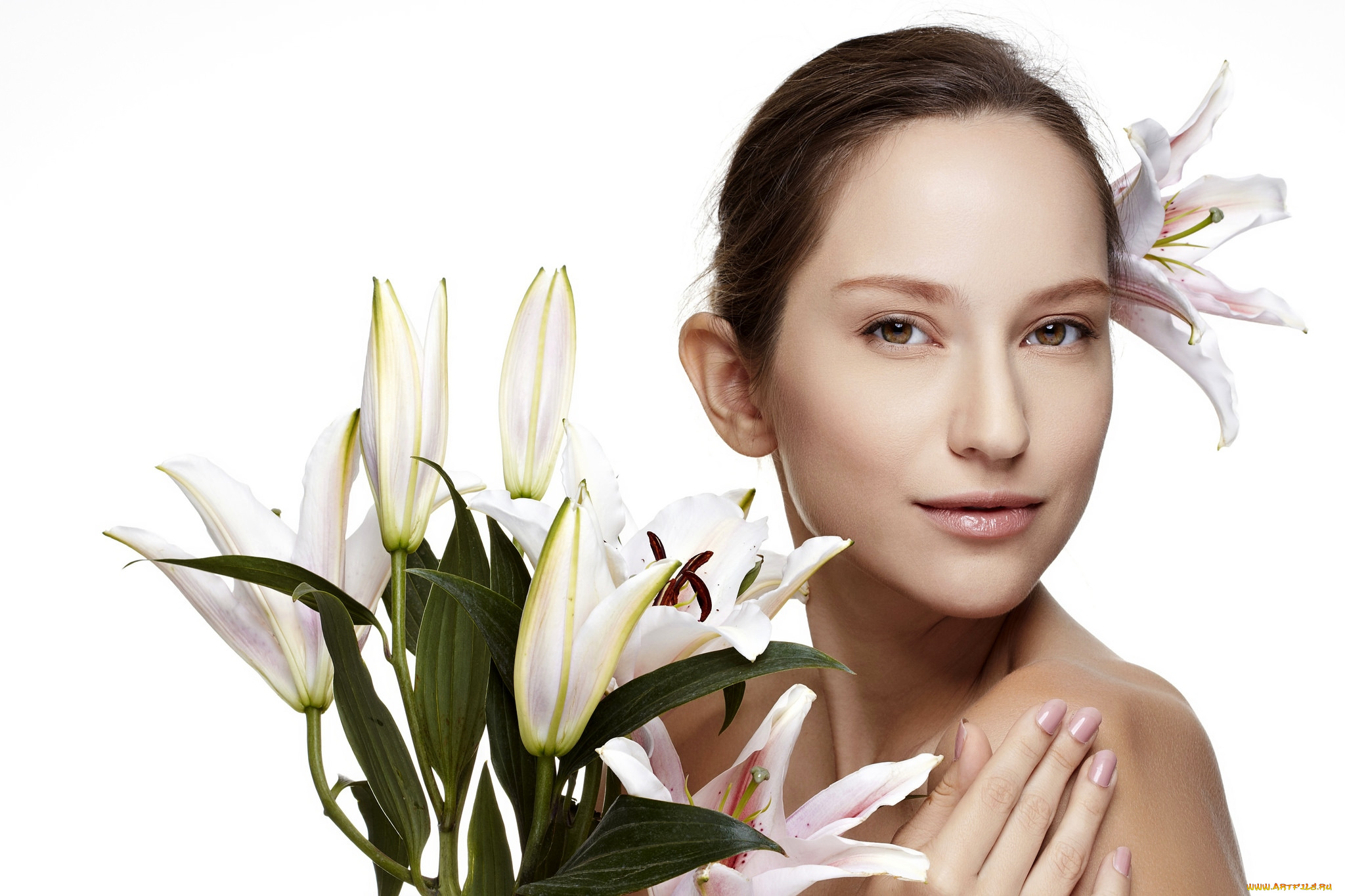 девушки, -unsort, , лица, , портреты, лилии