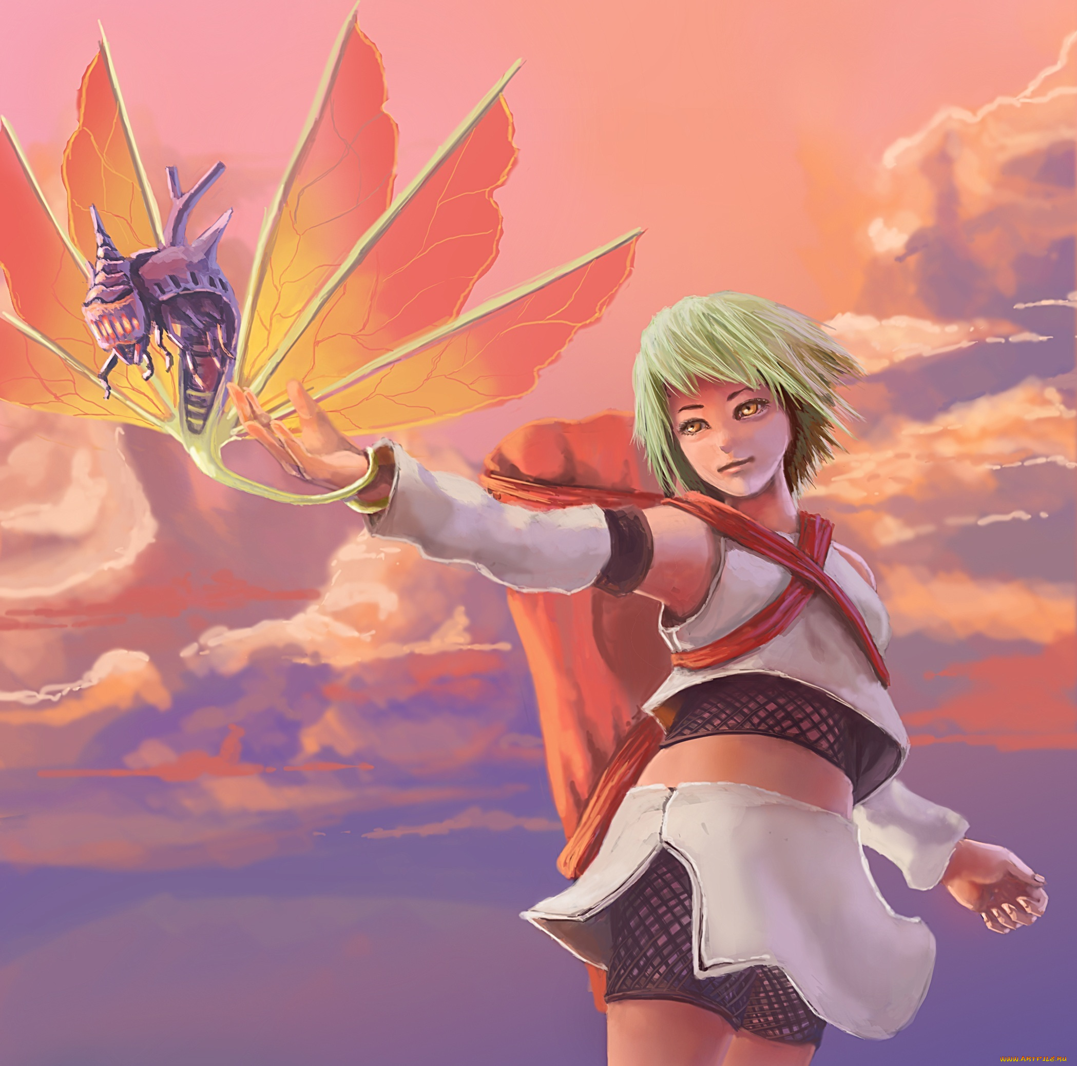 аниме, naruto, закат, насекомое, джинчурики, наруто, девушка