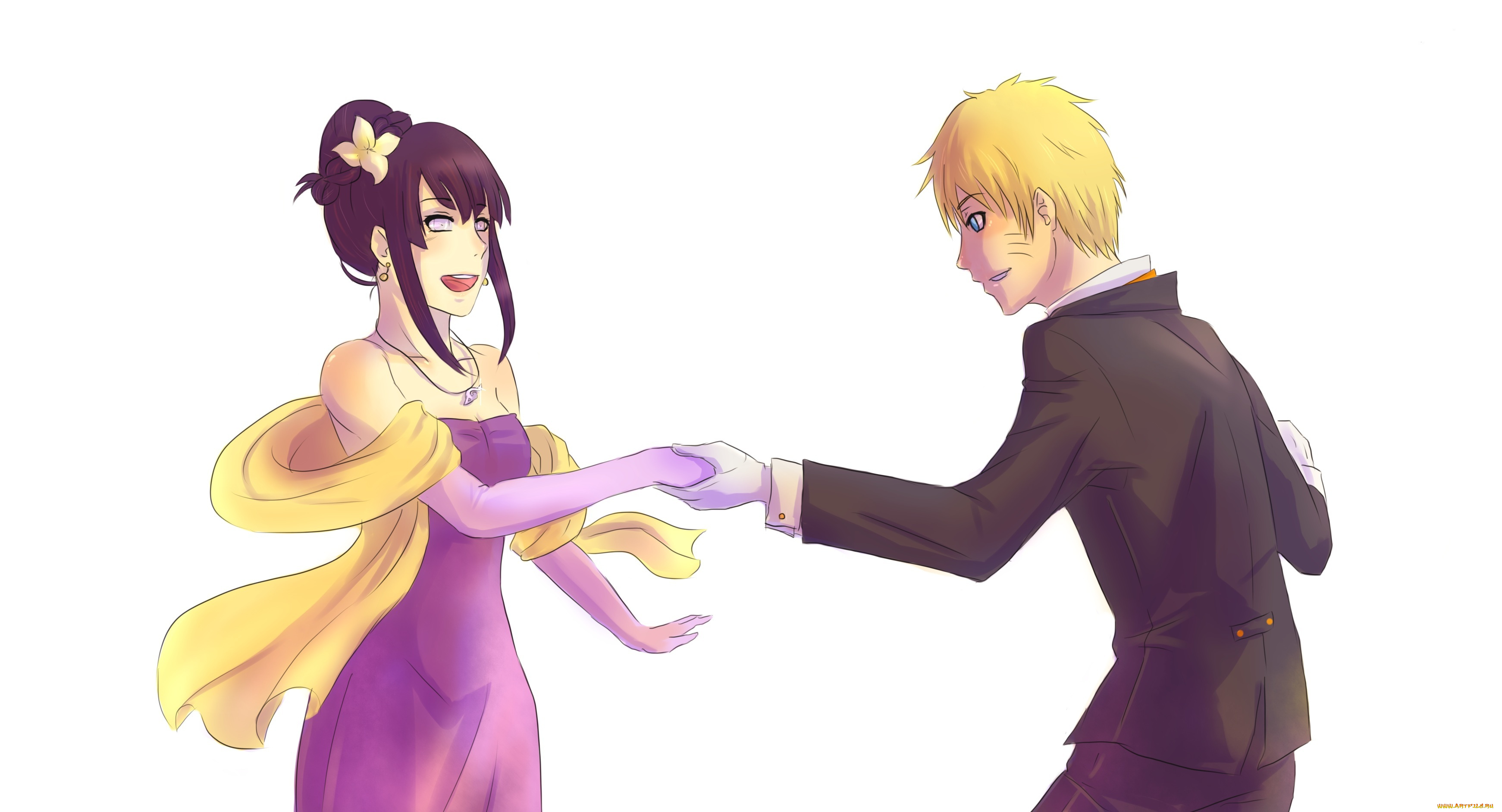 аниме, naruto, хината, романтика, парень, любовь, бал, девушка, танец, наруто