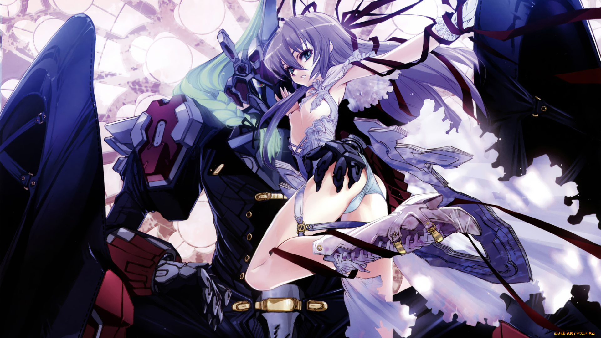 аниме, demonbane, choco, al, azif, девушка, лента, робот, мужчина, доспехи