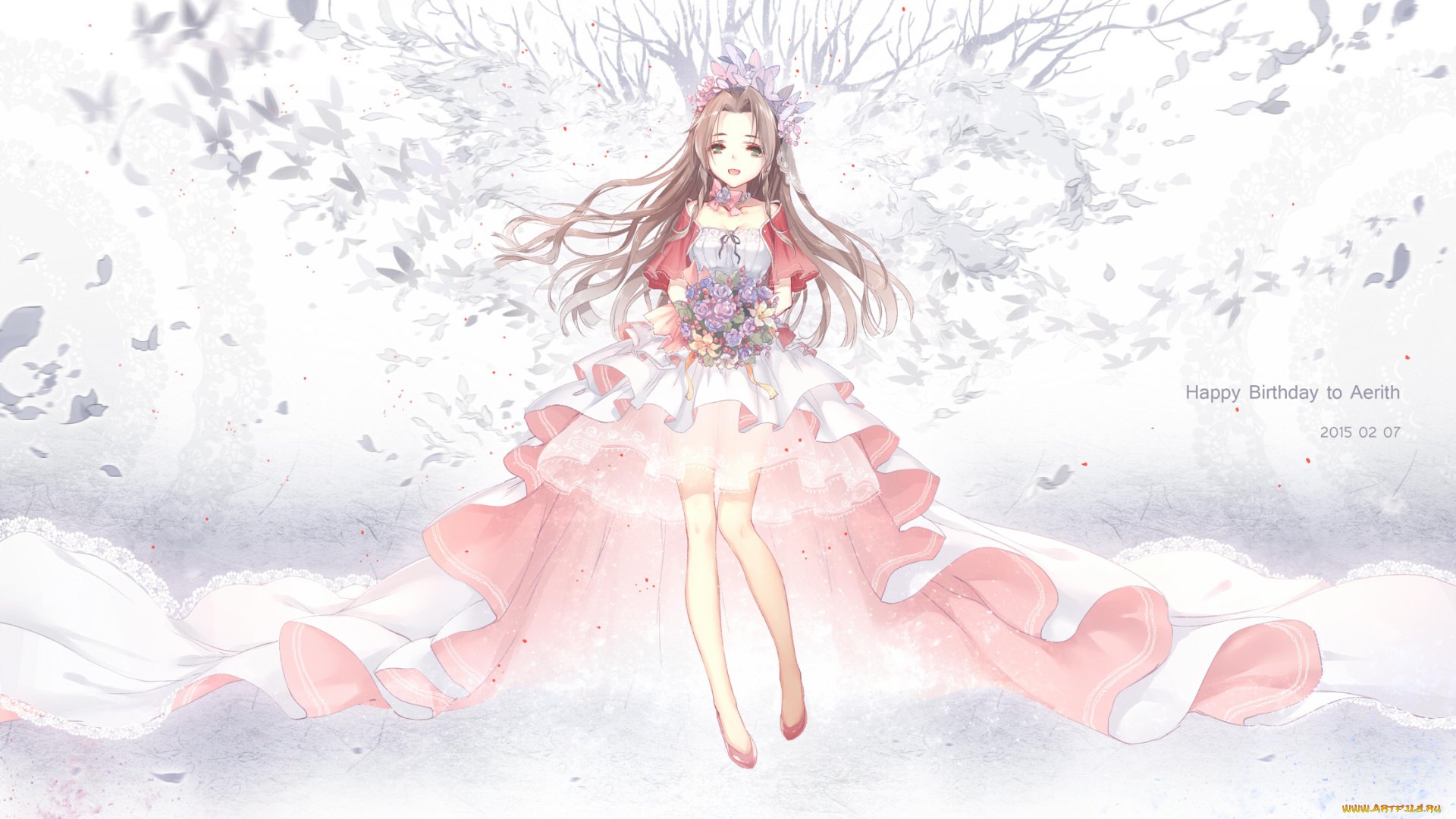 аниме, final, fantasy, final, fantasy, венок, девушка, арт, kieta, aeris, gainsborough, цветы