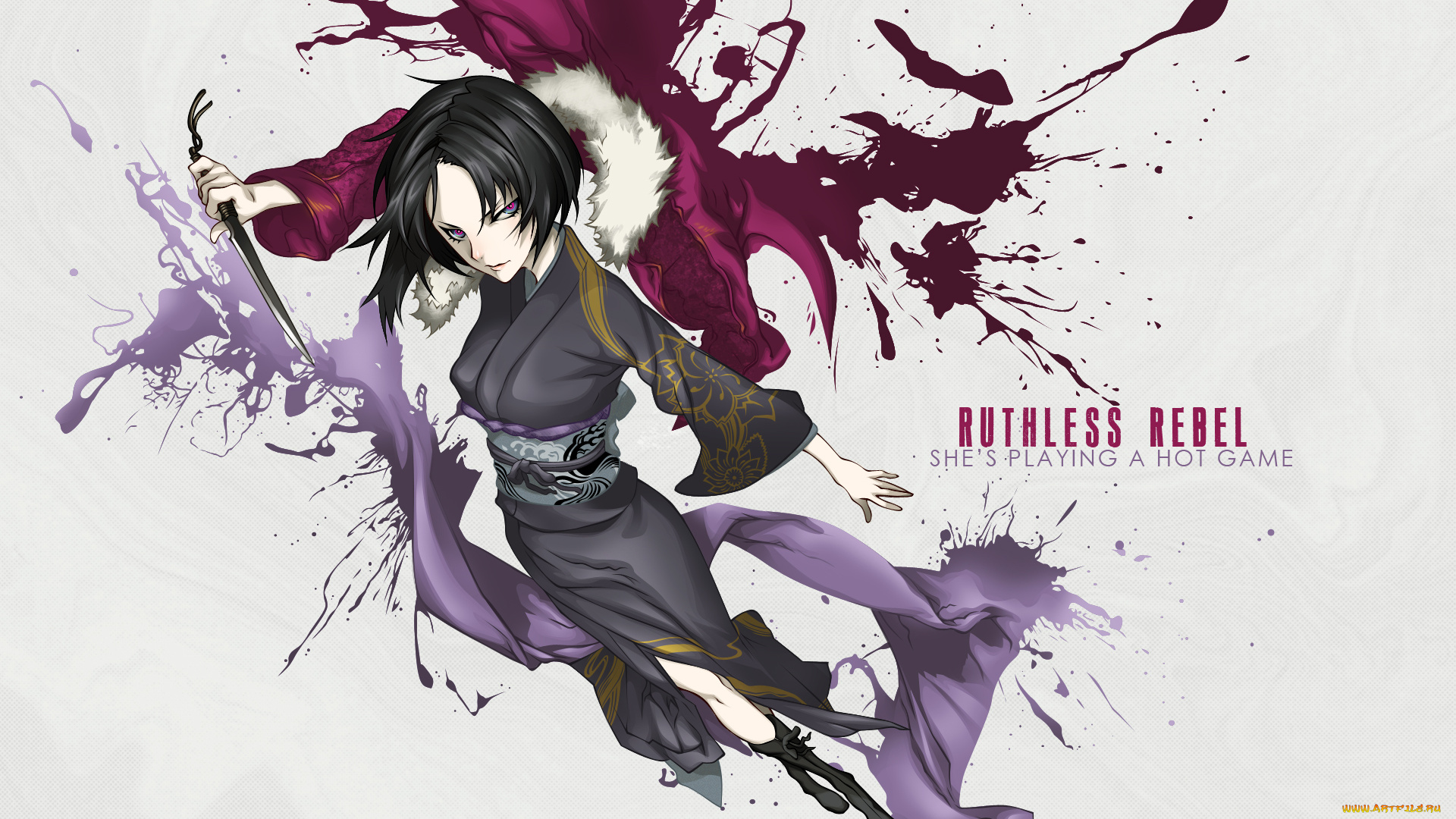 аниме, kara, no, kyokai, miwa, shirow, ryougi, shiki, kiyana, ikebana, девушка, кимоно, оружие, клинок, куртка