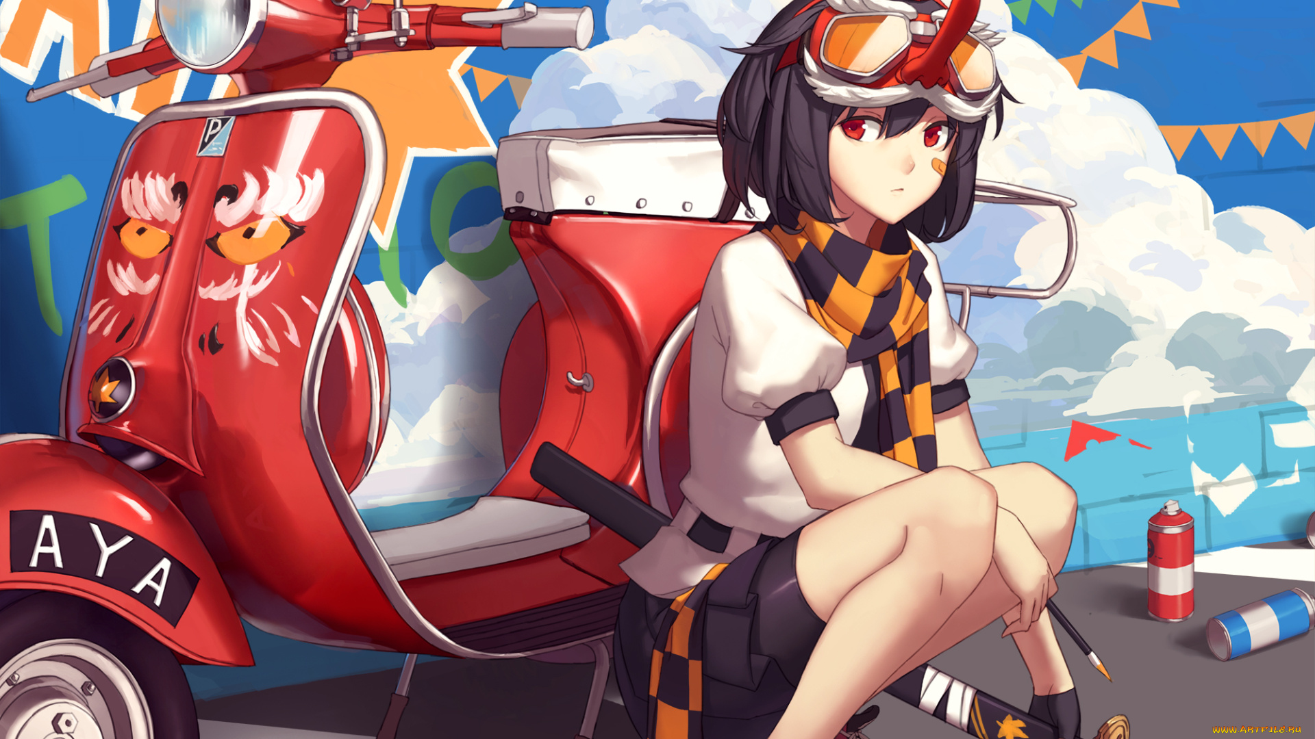 аниме, touhou, краска, девушка, мото, арт, liuli, shameimaru, aya, меч