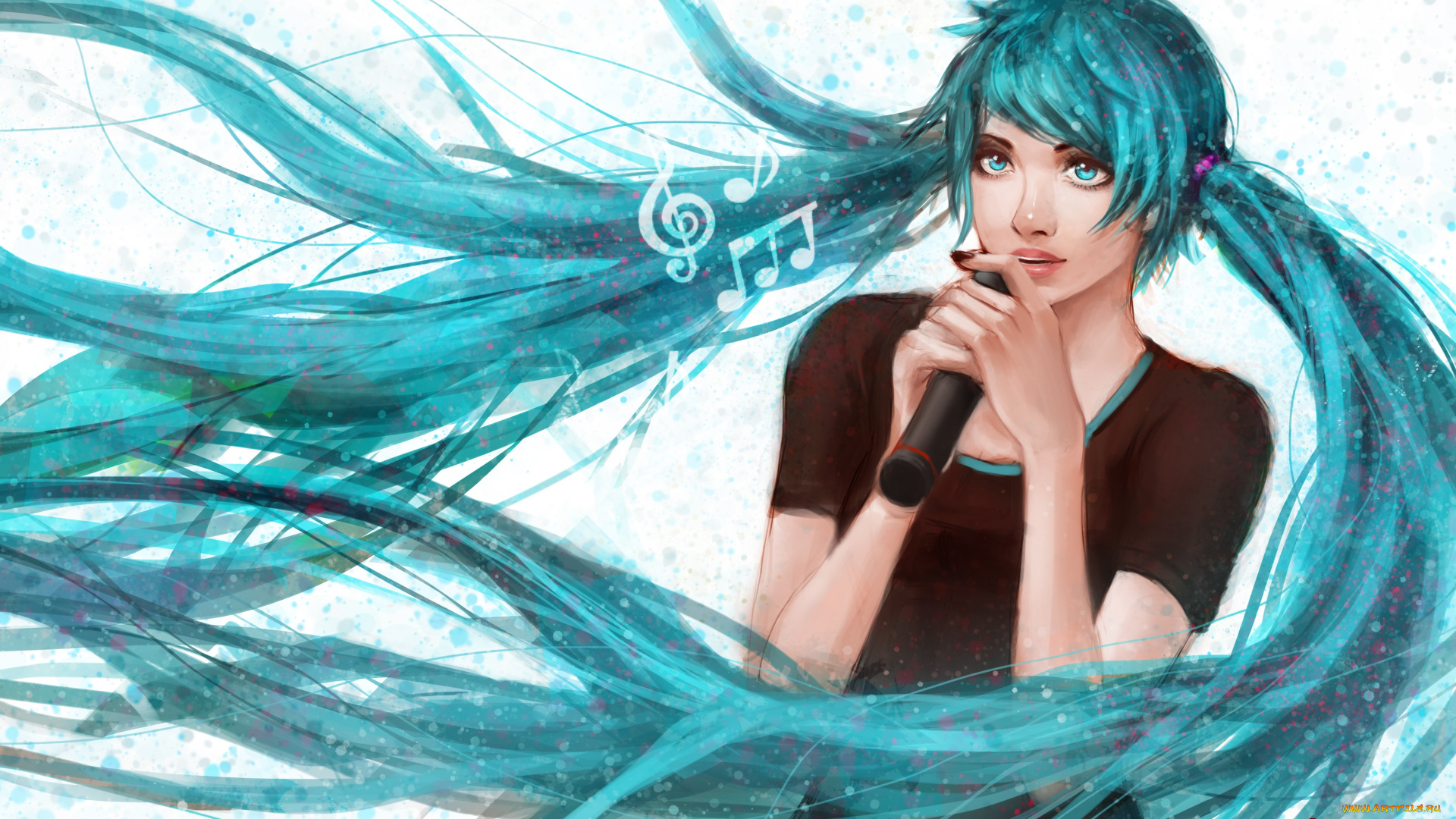 аниме, vocaloid, микрофон, art, hatsune, miku, девушка, вокалоид, песня
