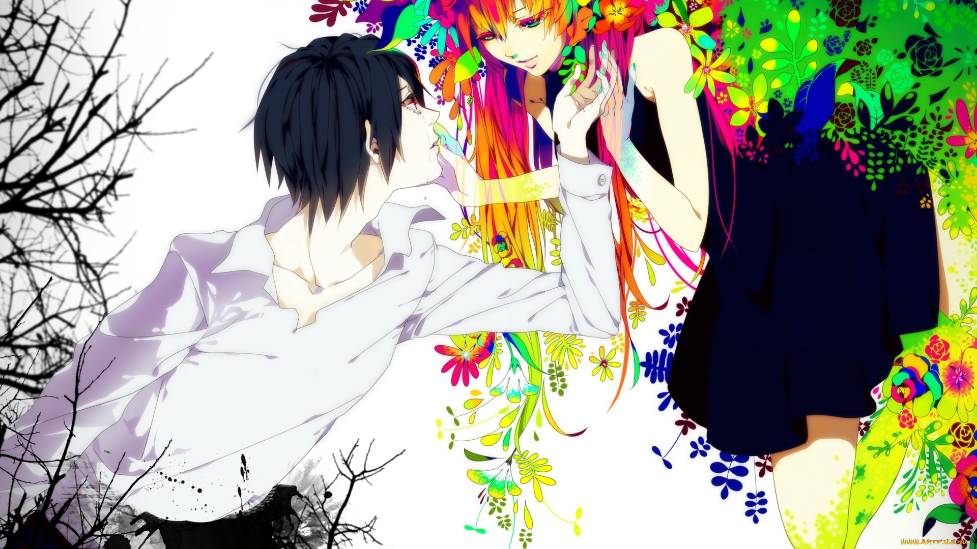 аниме, vocaloid, слёзы, leia, парень, девушка