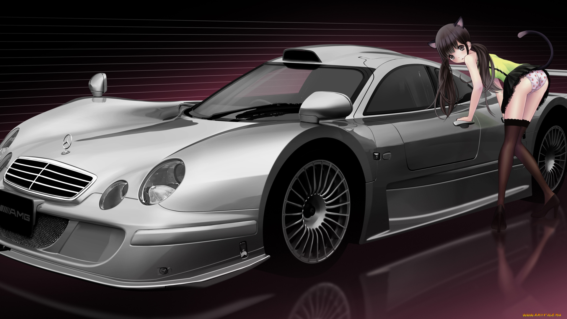 аниме, животные, , существа, кошка, техника, машина, девушка, glossymmmk, chikuwa, хвост, ушки