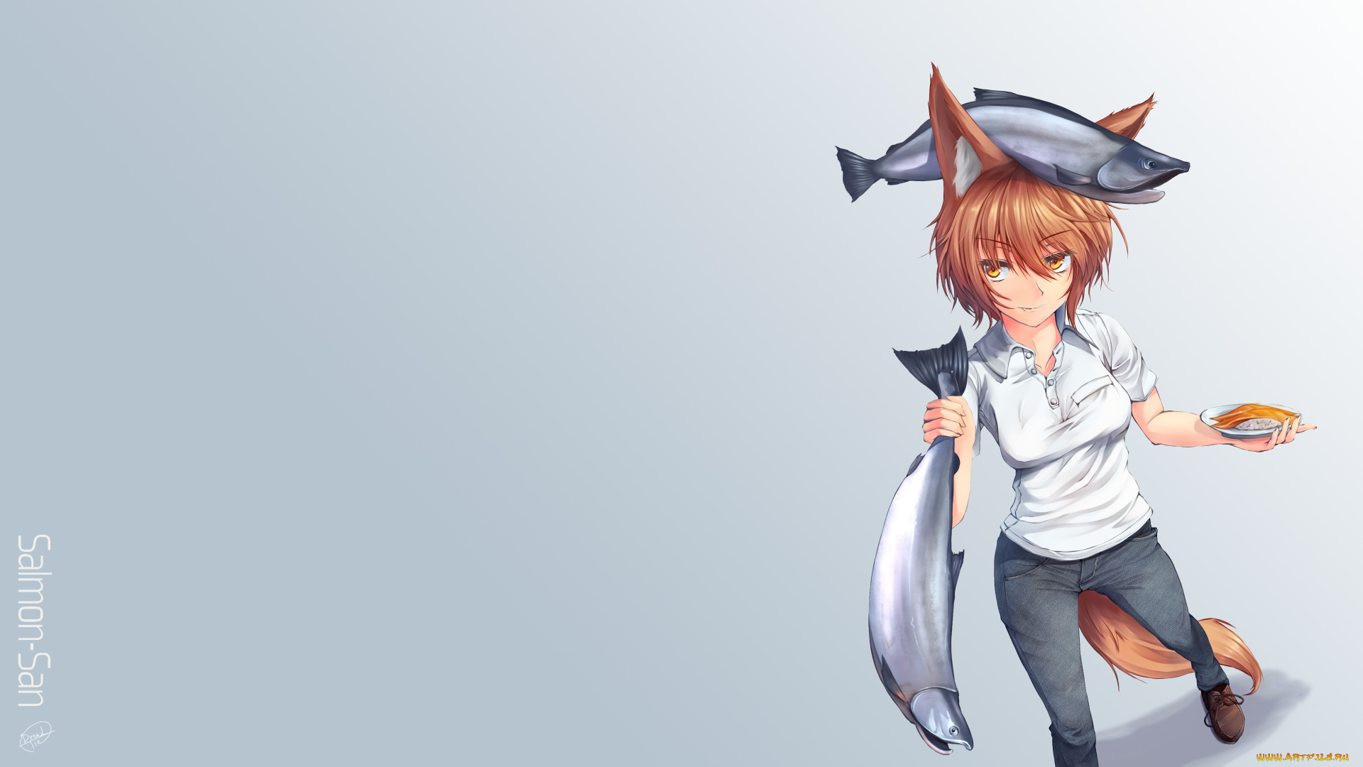 аниме, животные, , существа, рыба, dreadtie, девушка, лиса
