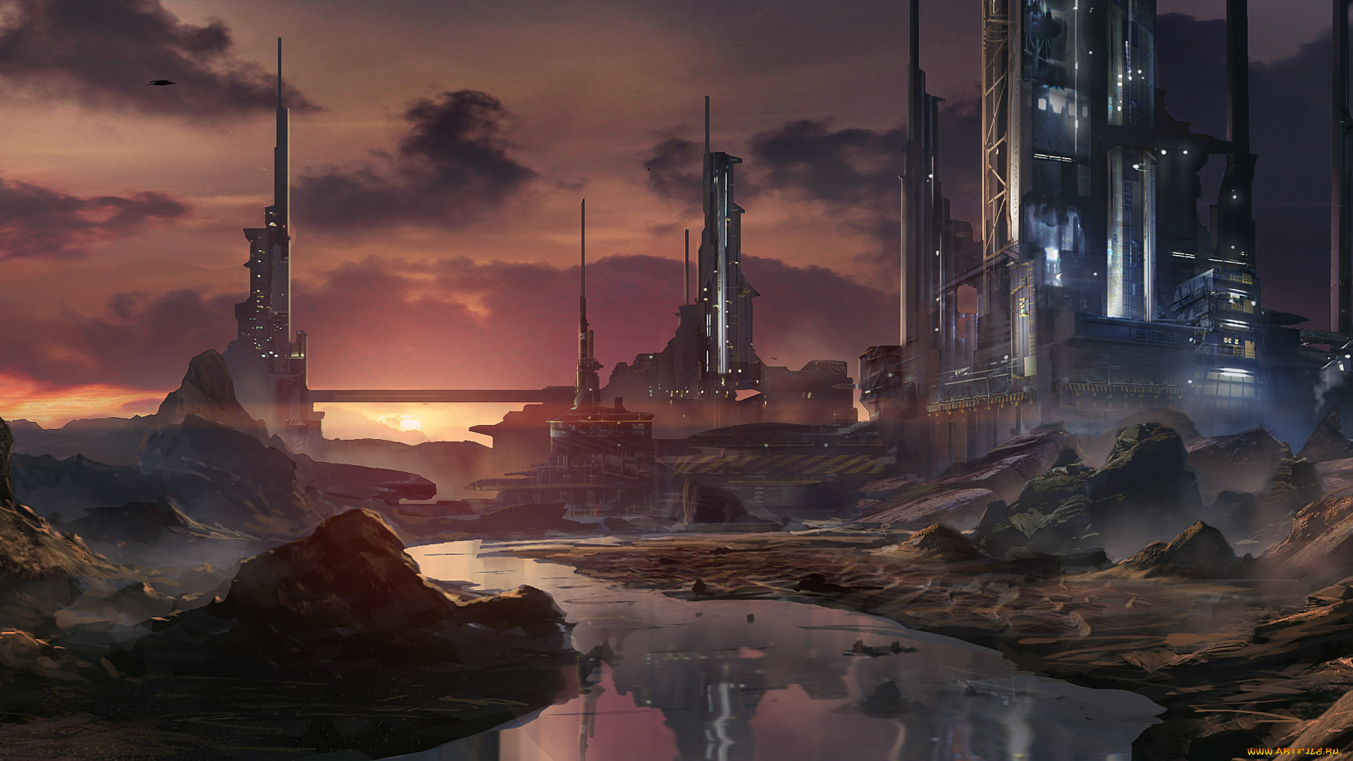 фэнтези, иные, миры, , иные, времена, башни, закат, река, город