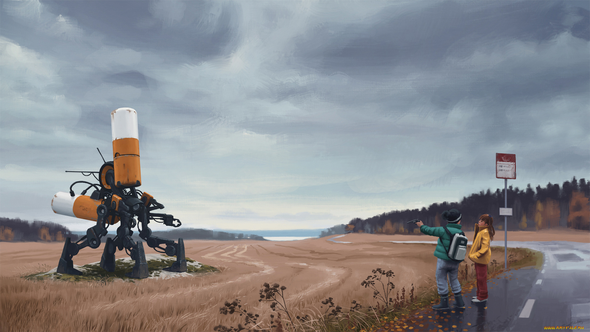 фэнтези, роботы, , киборги, , механизмы, механоид, будущее, шоссе, робот, дети