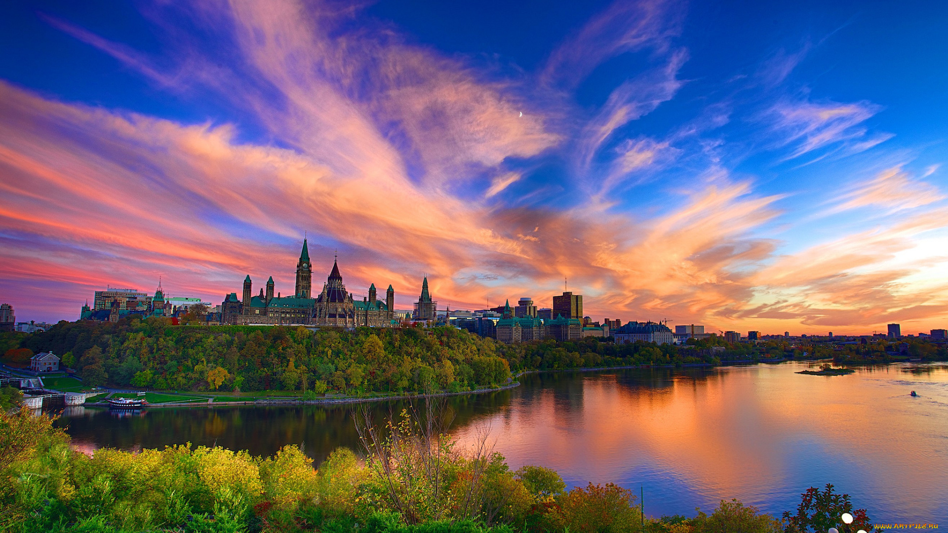 города, -, пейзажи, парламентский, холм, parliament, hill, канада, пейзаж
