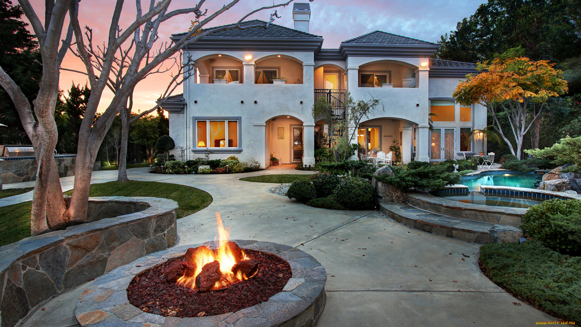 города, -, здания, , дома, огни, калифорния, дом, ночь, ландшафт, особняк