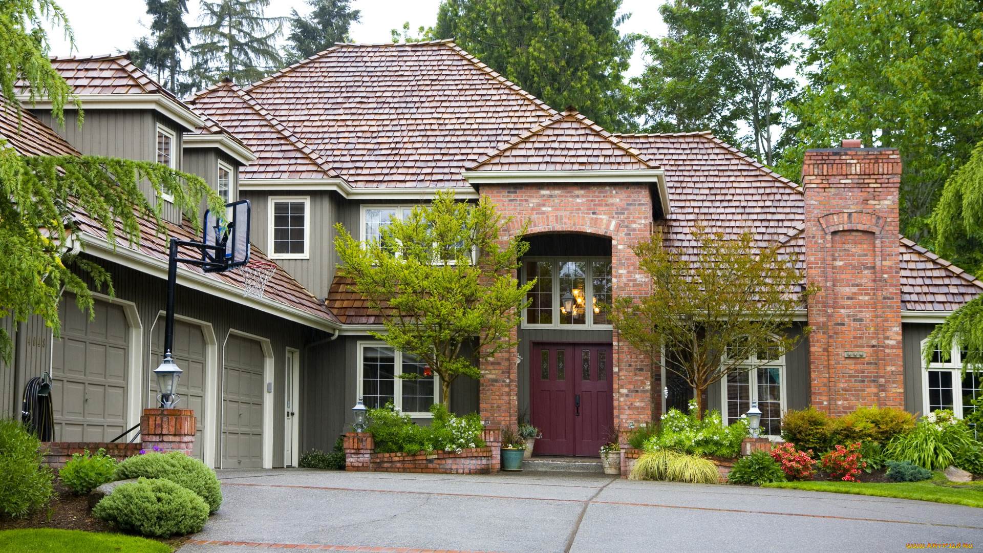 города, -, здания, , дома, улица, особняк, дом, деревья, газон, ландшафт