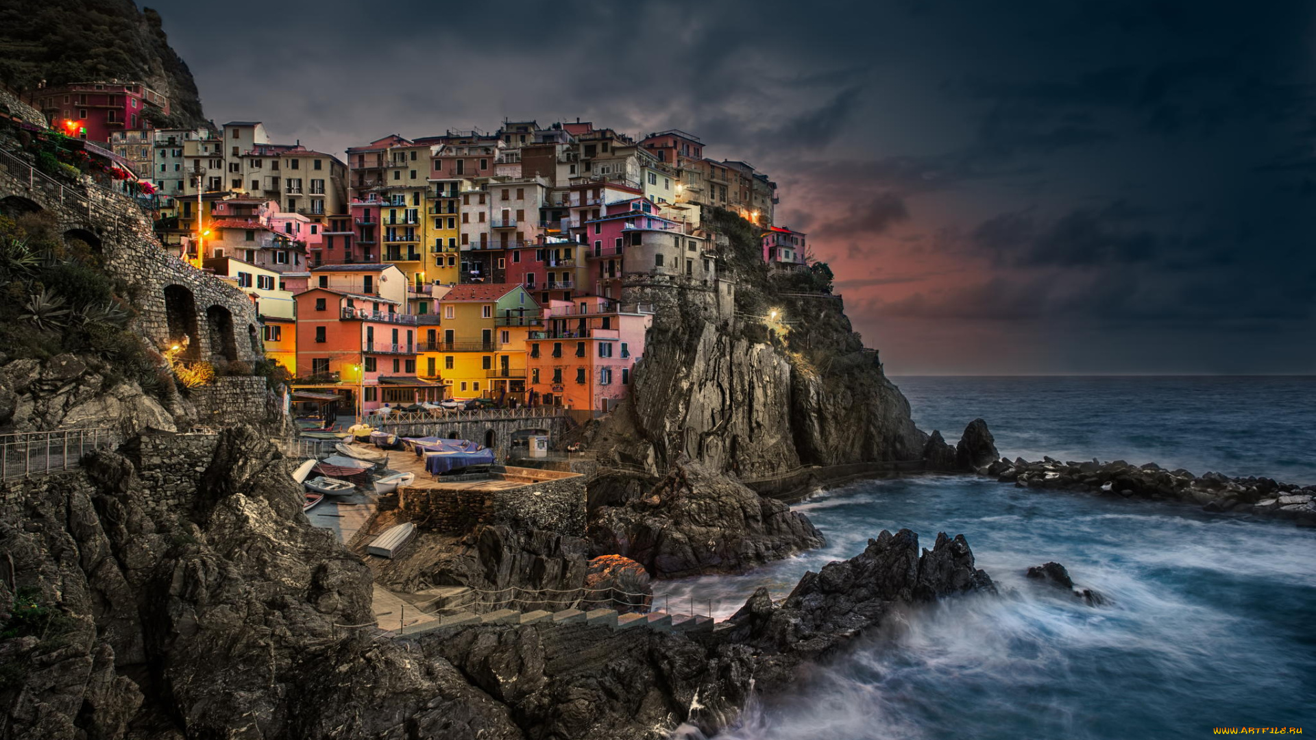 города, амальфийское, и, лигурийское, побережье, , италия, регион, лигурия, italy, провинция, специя, город, звезды, ночь, manarola