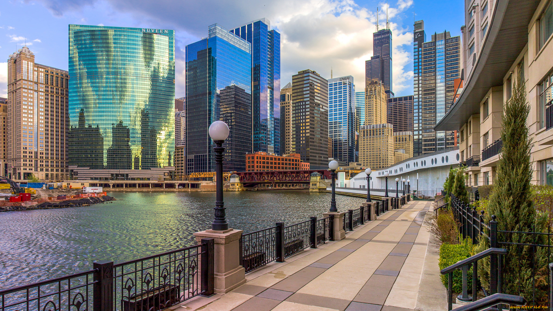города, Чикаго, , сша, река, набережная, Чикаго, небоскребы, город