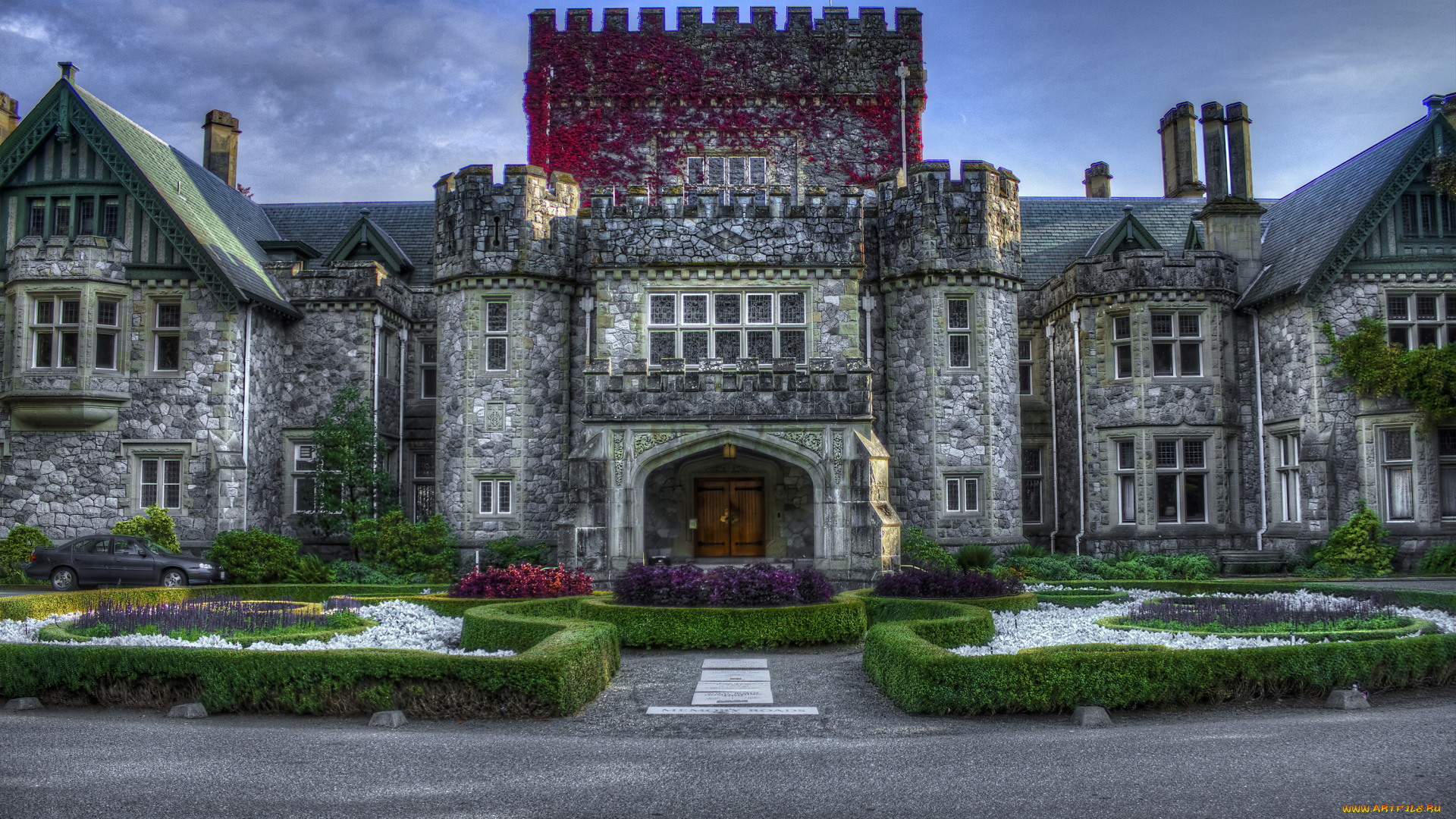 hatley, castle, канада, города, -, дворцы, , замки, , крепости, ландшафт, hatley, замок, канада, castle, кусты