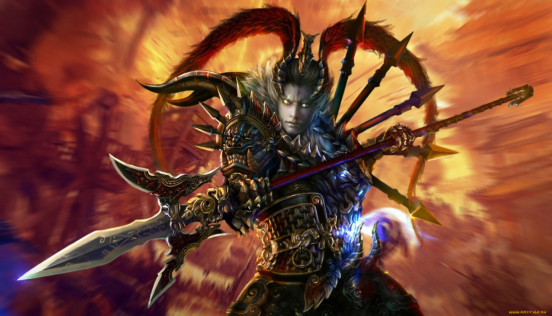 фэнтези, люди, копье, броня, воин, мужчина, арт