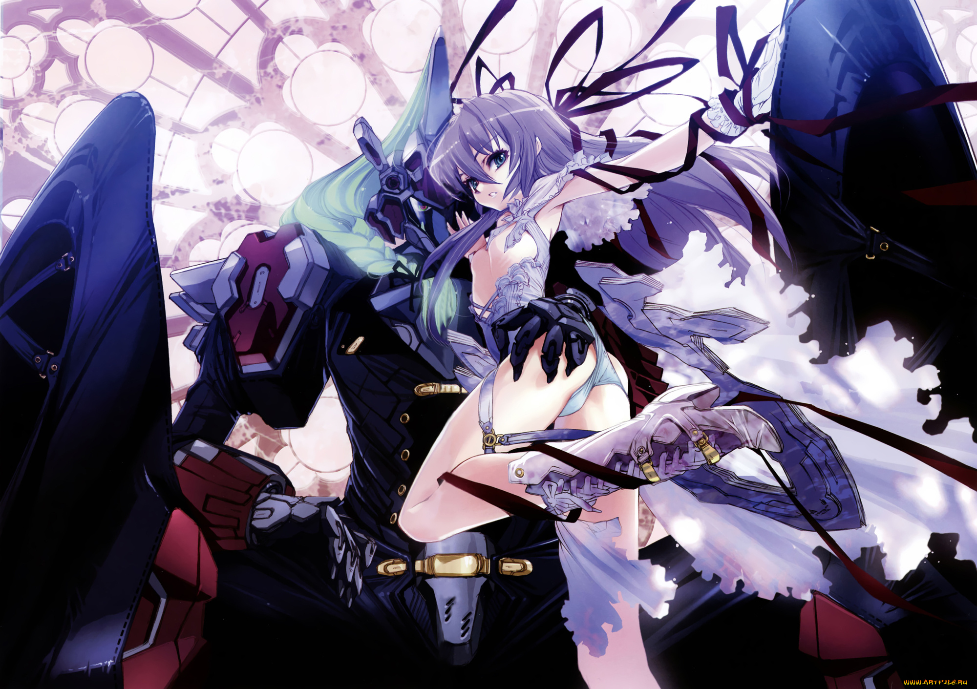 аниме, demonbane, choco, al, azif, девушка, лента, робот, мужчина, доспехи