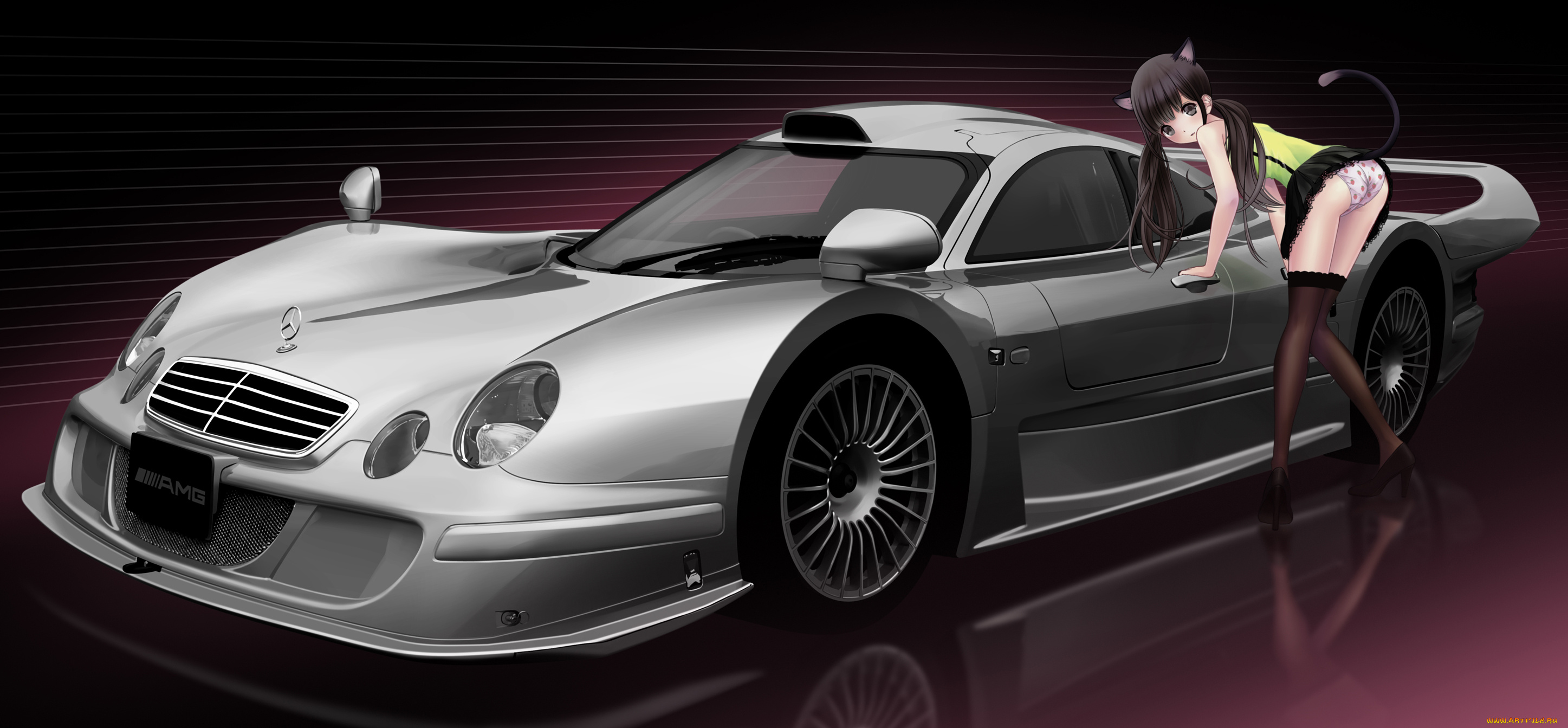 аниме, животные, , существа, кошка, техника, машина, девушка, glossymmmk, chikuwa, хвост, ушки