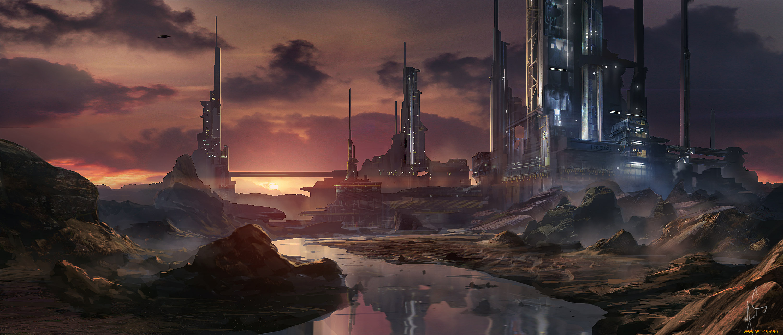 фэнтези, иные, миры, , иные, времена, башни, закат, река, город