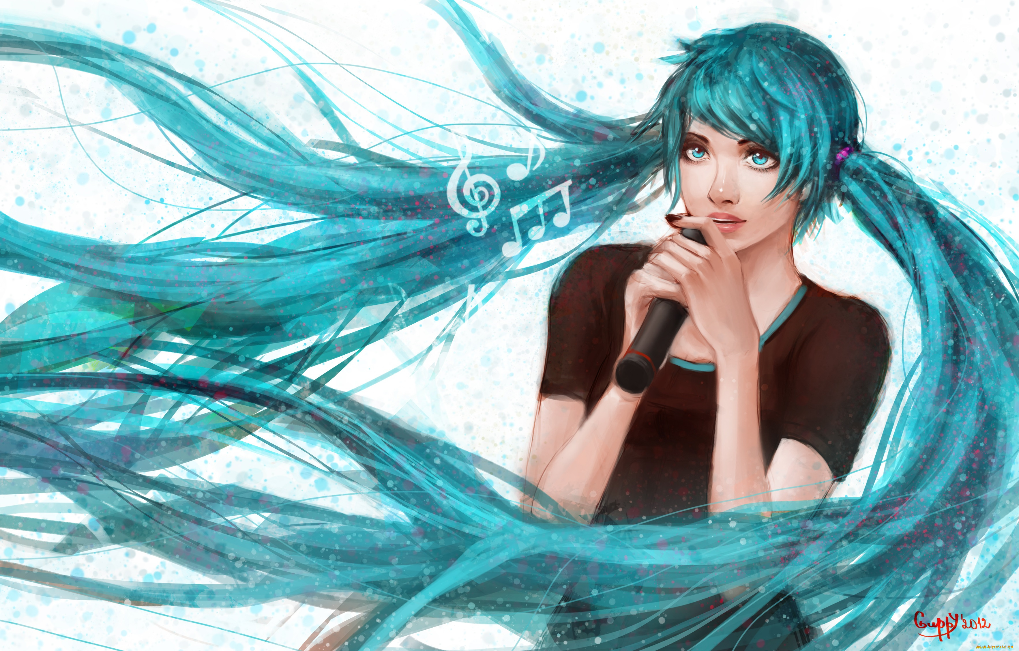 аниме, vocaloid, микрофон, art, hatsune, miku, девушка, вокалоид, песня