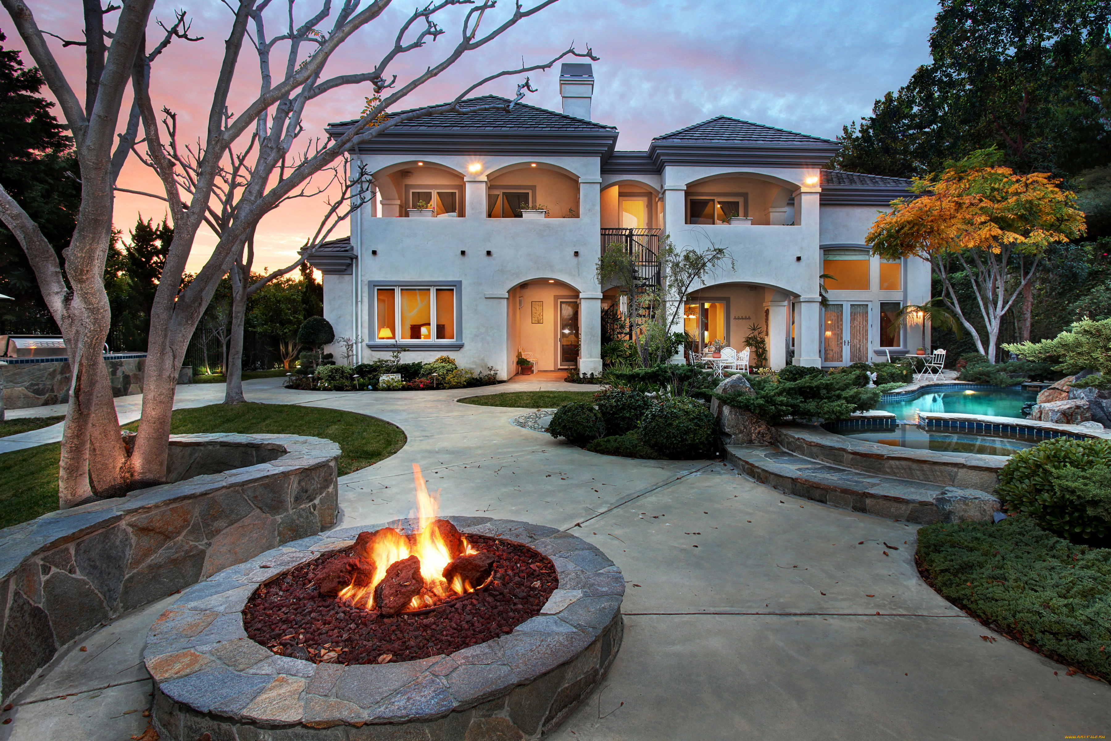 города, -, здания, , дома, огни, калифорния, дом, ночь, ландшафт, особняк