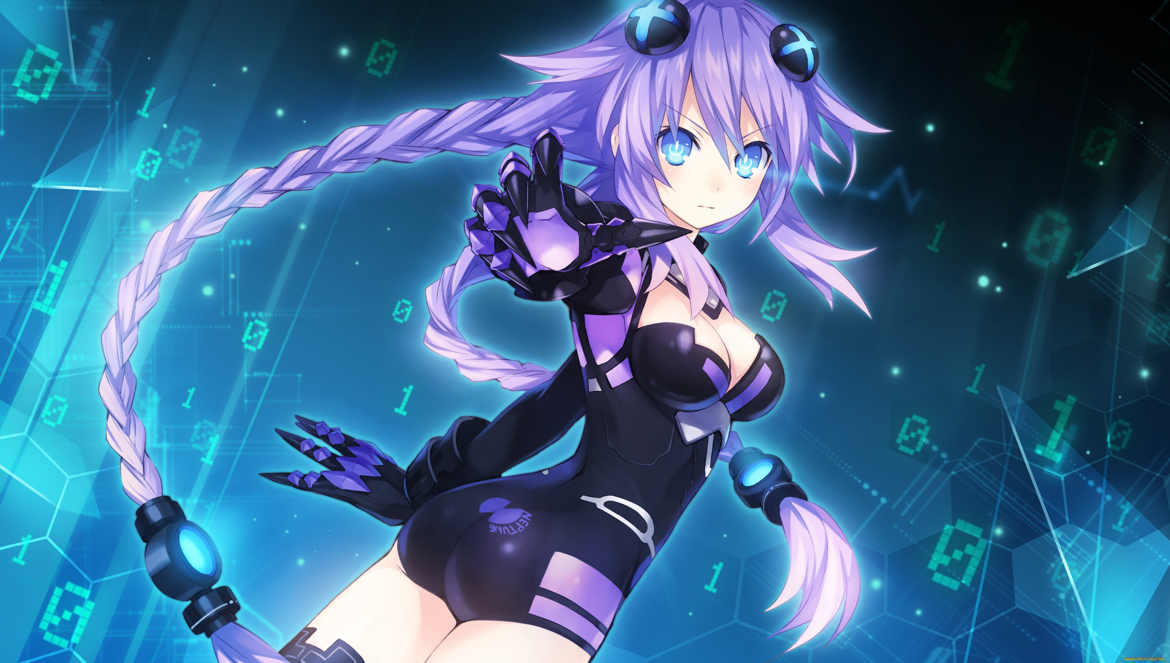 аниме, hyperdimension, neptunia, девушка, арт, когти, взгляд, tsunako, purple, heart, hyperdimension, neptunia