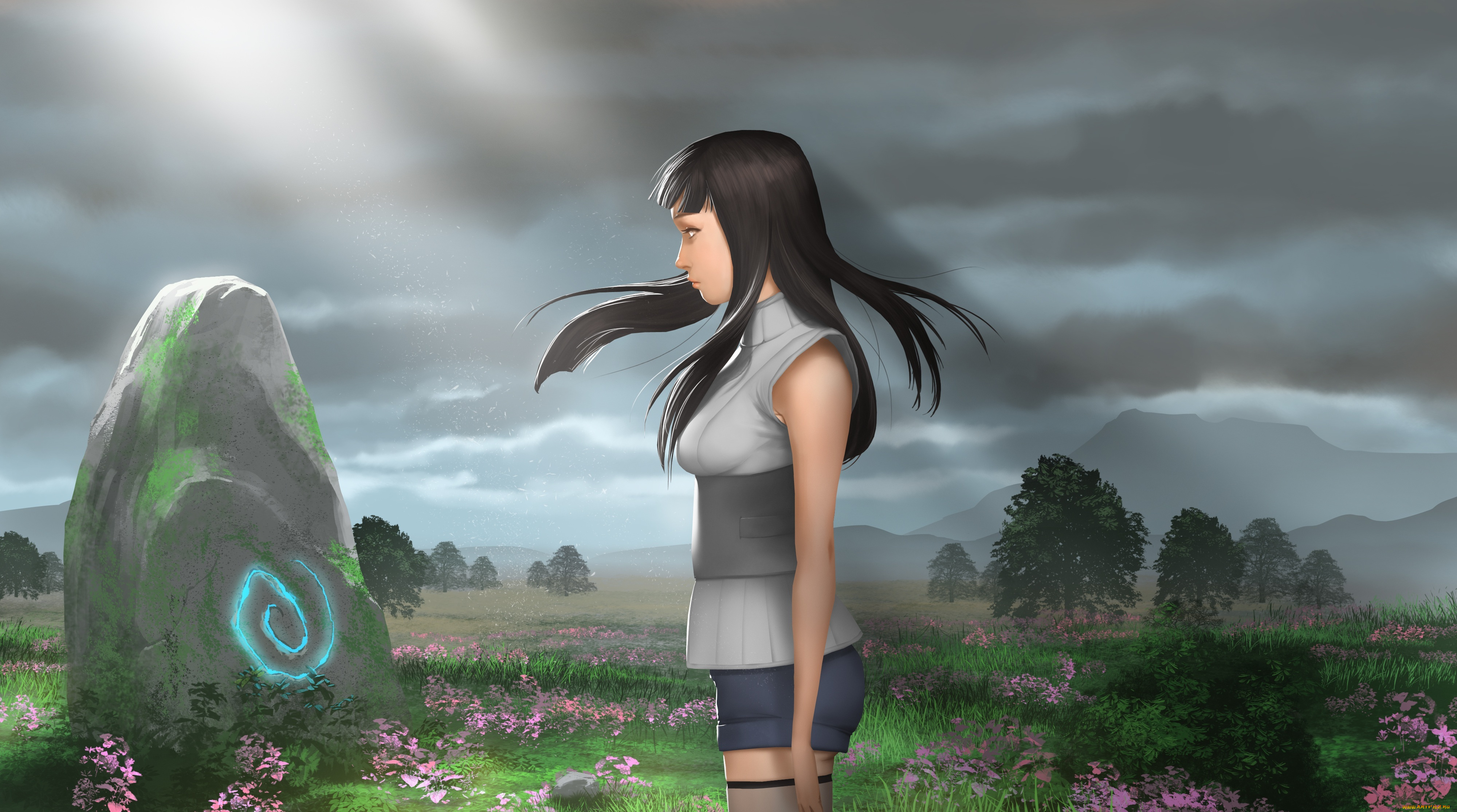 аниме, naruto, renzzero, art, символ, грусть, полеб, камень, hinata