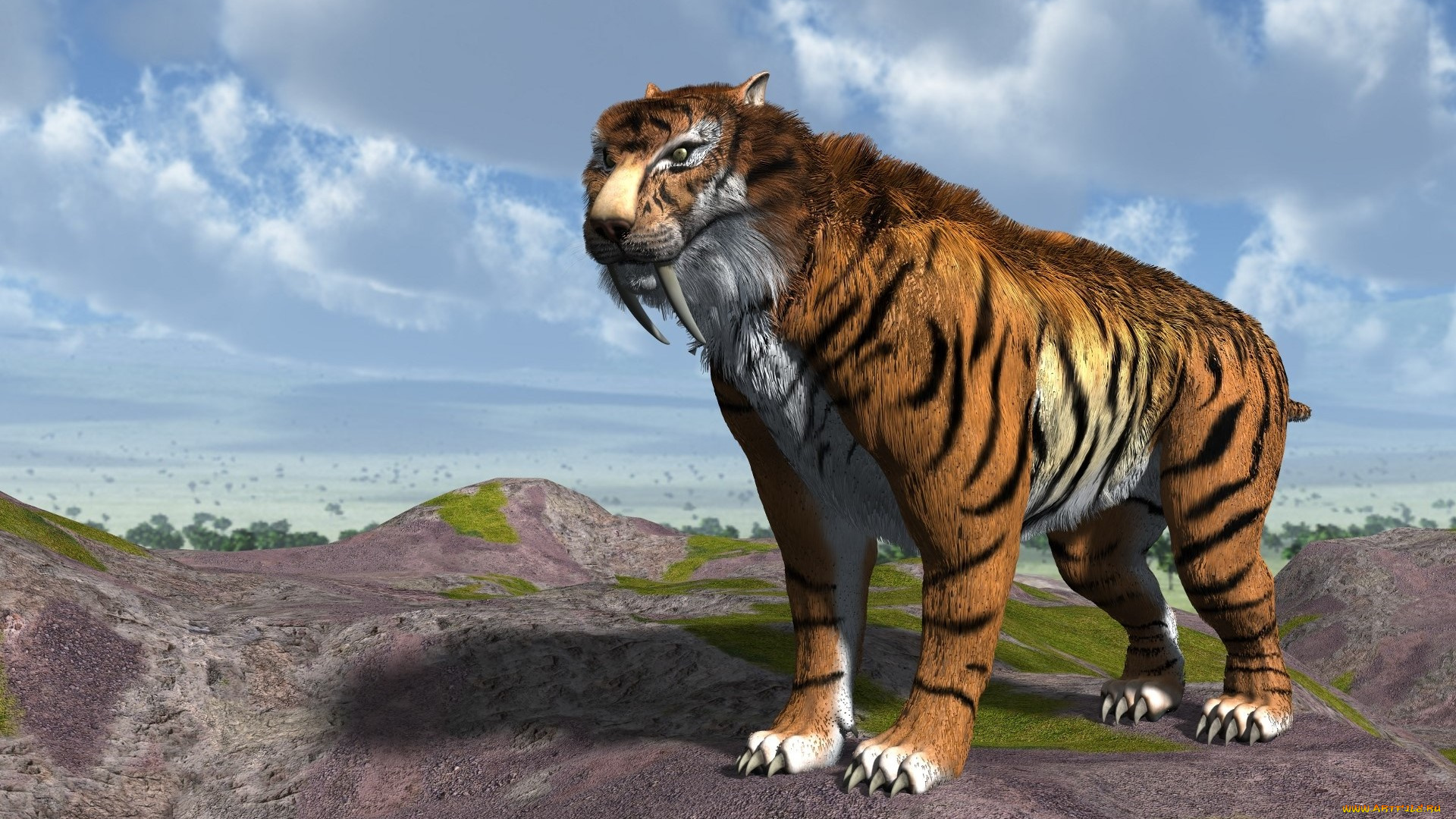 3д, графика, животные, , animals, фон, смилодон, тигр