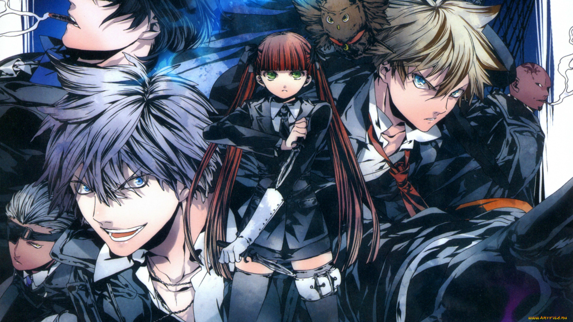 аниме, arcana, famiglia, art, yomi, sarachi, la, storia, della, arcana, famiglia, dante, debito, felicita, jolly, liberta, nova, мафия, сигарета, повязка, сова, костюм, галстук, чулки, кинжал