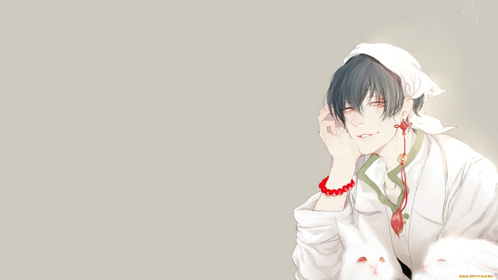 аниме, hoozuki, no, reitetsu, кролики, фон, парень, косынка, арт