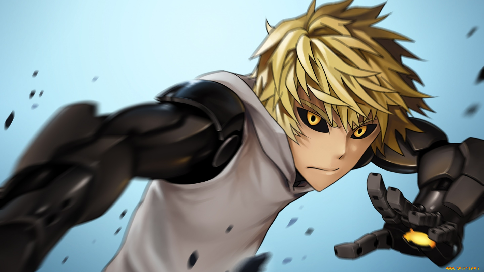 аниме, one, punch, man, onepunch-man, genos, киборг, парень, глаза, блондин, руки, протез