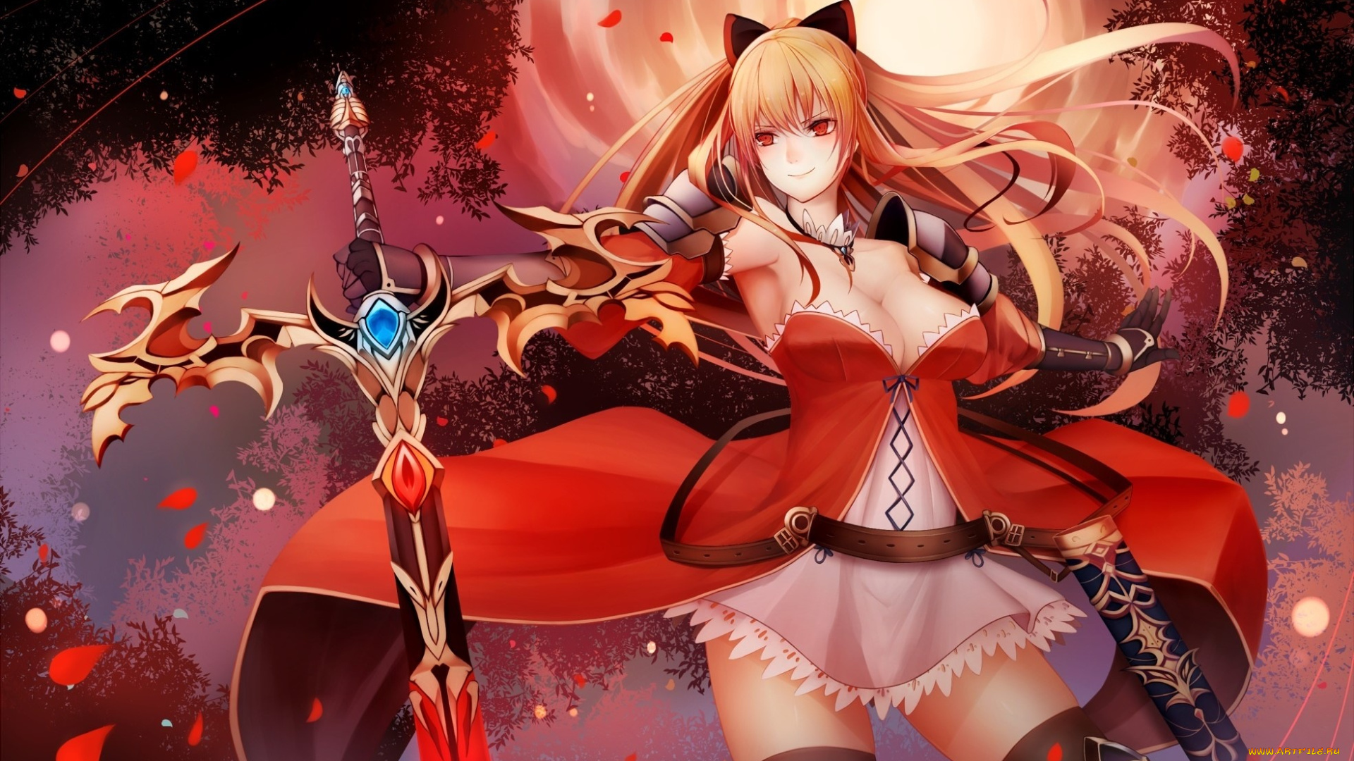 аниме, оружие, , техника, , технологии, меч, фон, взгляд, девушка